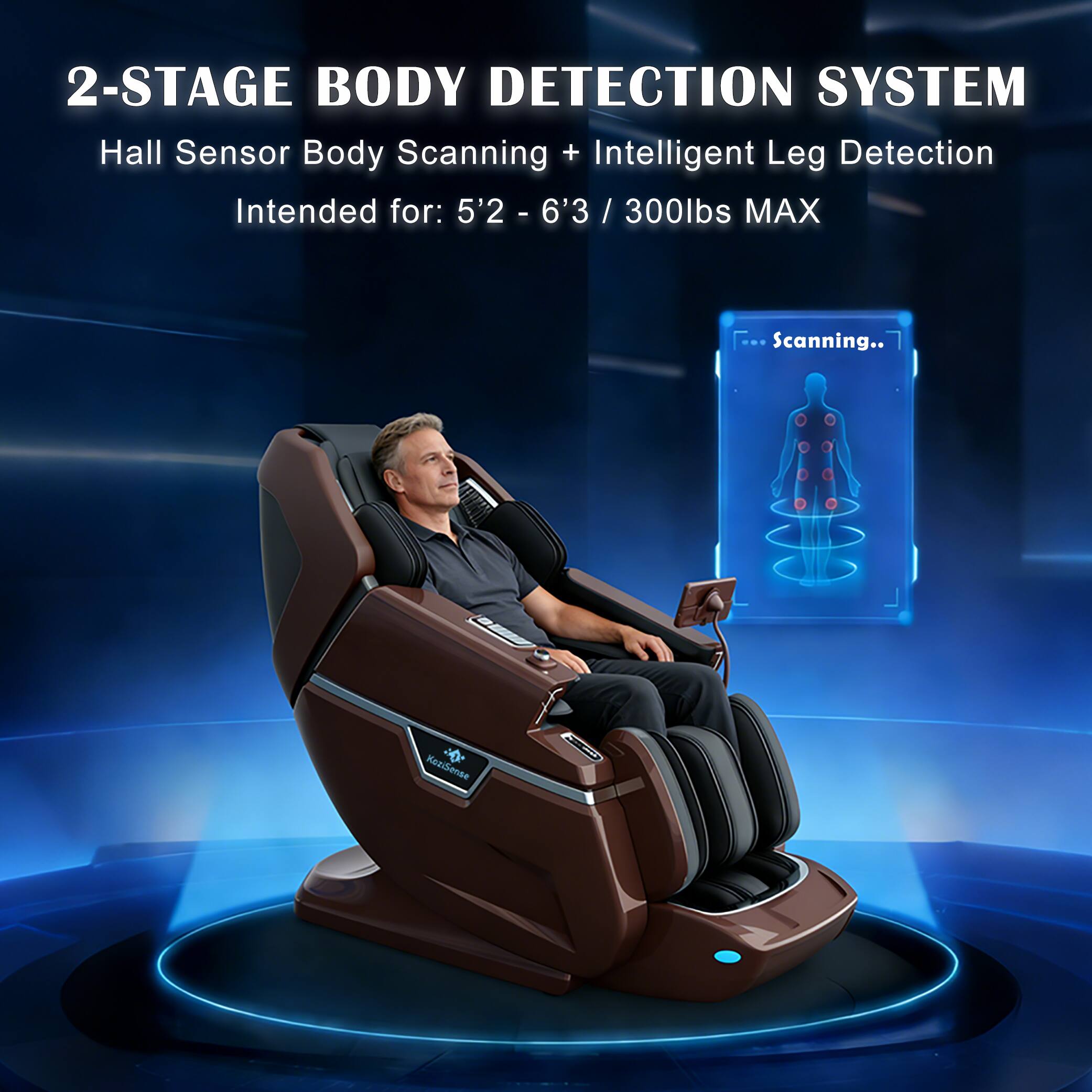 2-STAGE BODY DETECTION SYSTEM  
Hall Sensor Body Scanning + Intelligent Leg Detection  
Intended for: 5'2" - 6'3" / 300lbs MAX