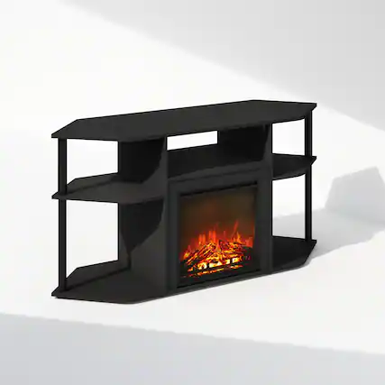 Front. Furinno - JENSEN Fireplace TV Stand, No Heat Fireplace TV Entertainment Center, with Open Storage, for Living Room - Dark Americano/Black.