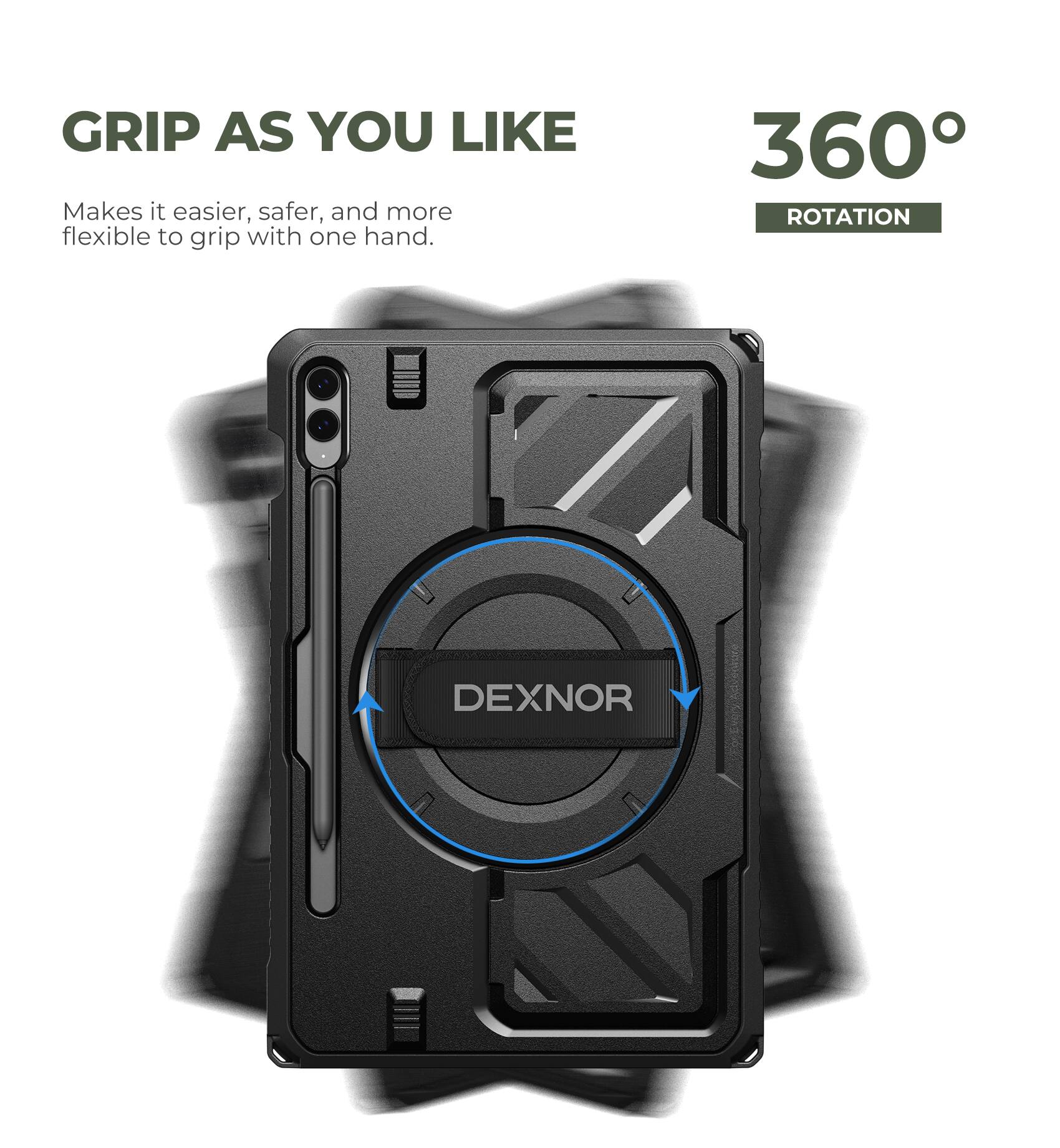 GRIP AS YOU LIKE  
Makes it easier, safer, and more flexible to grip with one hand.  
360° ROTATION  
DEXNOR
