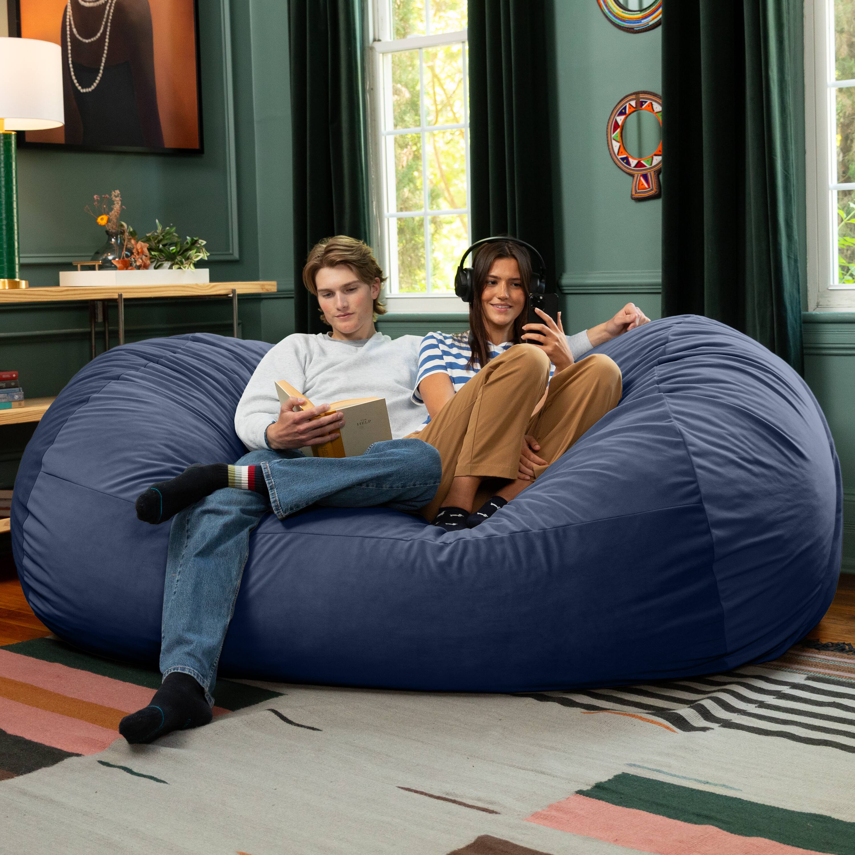 Alt View 1. Jaxx - Jaxx Grand Lounger 7 Foot Bean Bag Sofa -Lush Velvet Navy - Lush Velvet Navy.