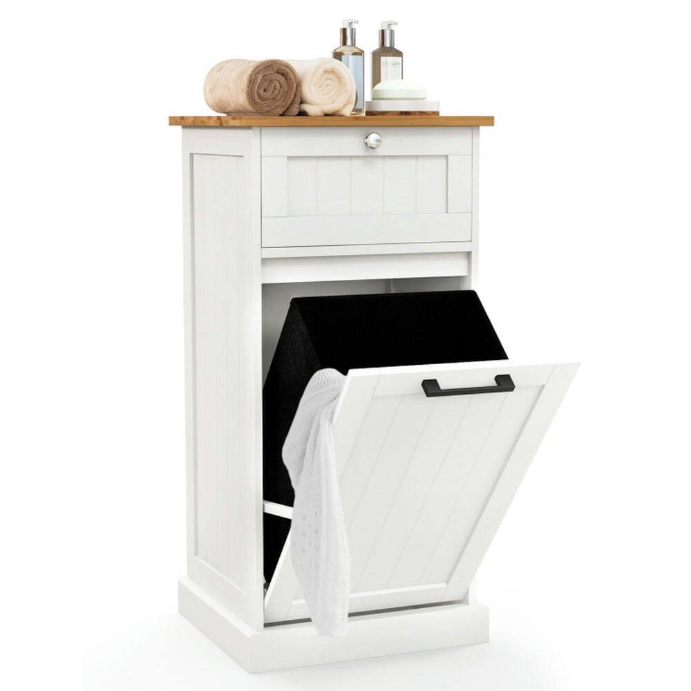 Back. Kadyn - Freestanding Tilt Out Laundry Cabinet with Basket-White, Laundry Hampers for Bedroom, Bathroom, Dorm, Laundry Room - White.