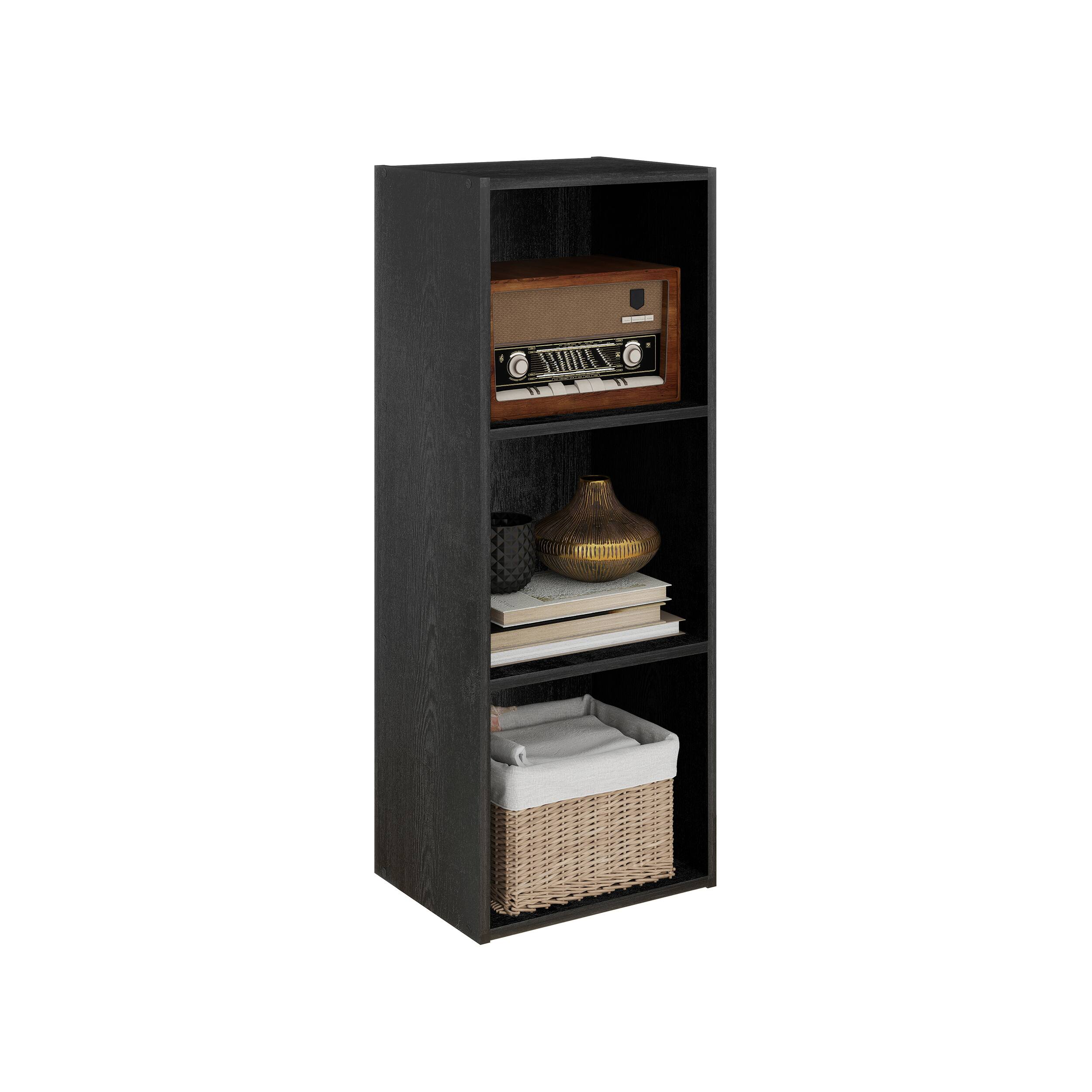 Angle. HOMLUX - HOMLUX Luder 3-Tier Cube  31.5" Bookcase, Wood Storage Shelf, Small Bookshelf for Home Office & Bedroom, Black - Black.