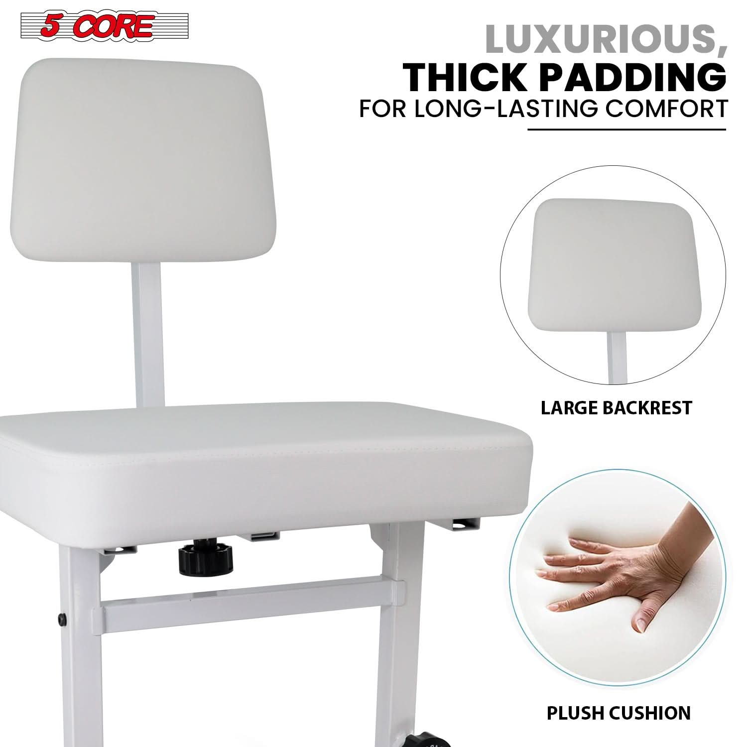 5 CORE, LUXURIOUS, THICK PADDING, FOR LONG-LASTING COMFORT, LARGE BACKREST, PLUSH CUSHION