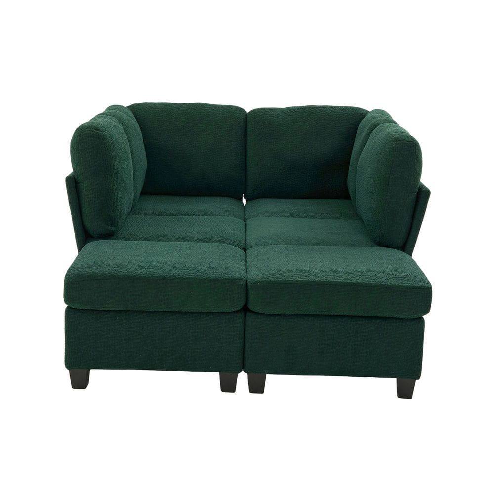 Alt View 4. Kadyn - U-Shaped 6-Seat Sectional, Configurable Modular Couch with Chaise and Storage Ottoman, Emerald - Green.