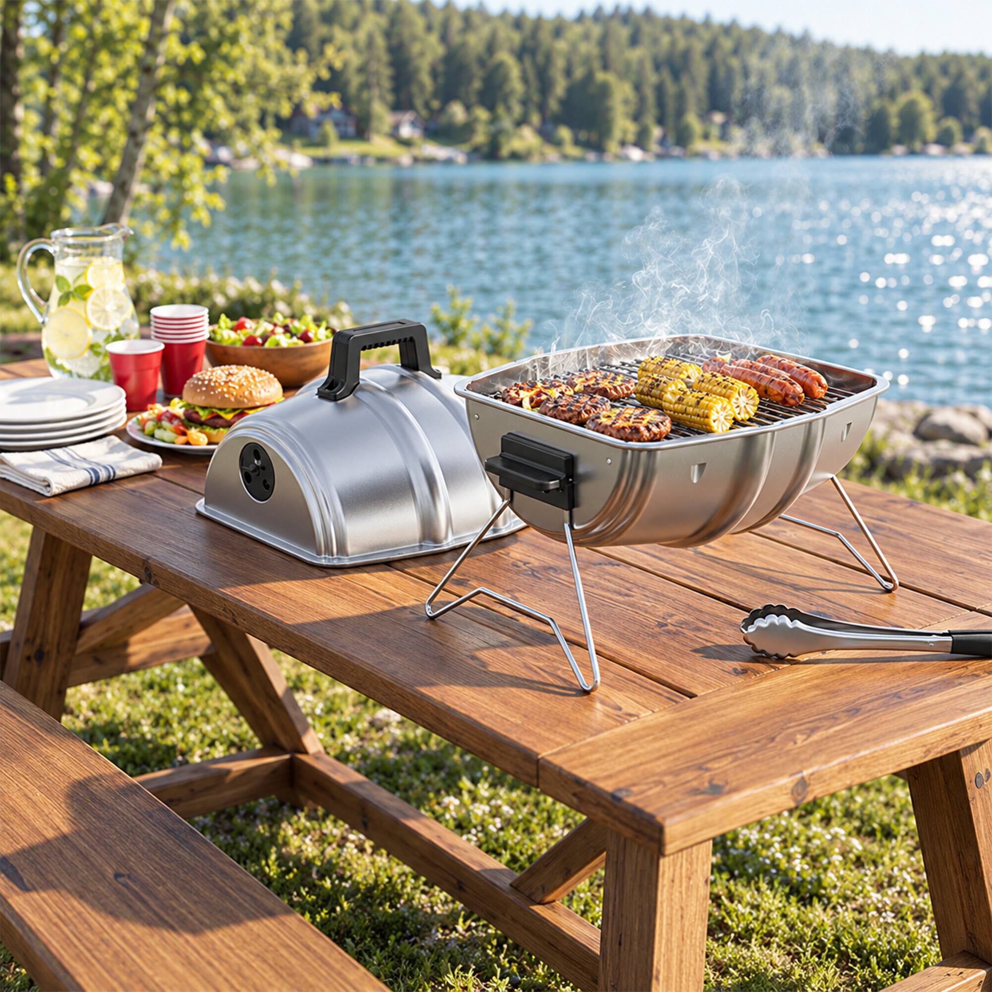 Alt View 4. Americana Grills - Americana Grills Keg A Que Charcoal BBQ Portable Grill, 186 Square Inch, Silver.