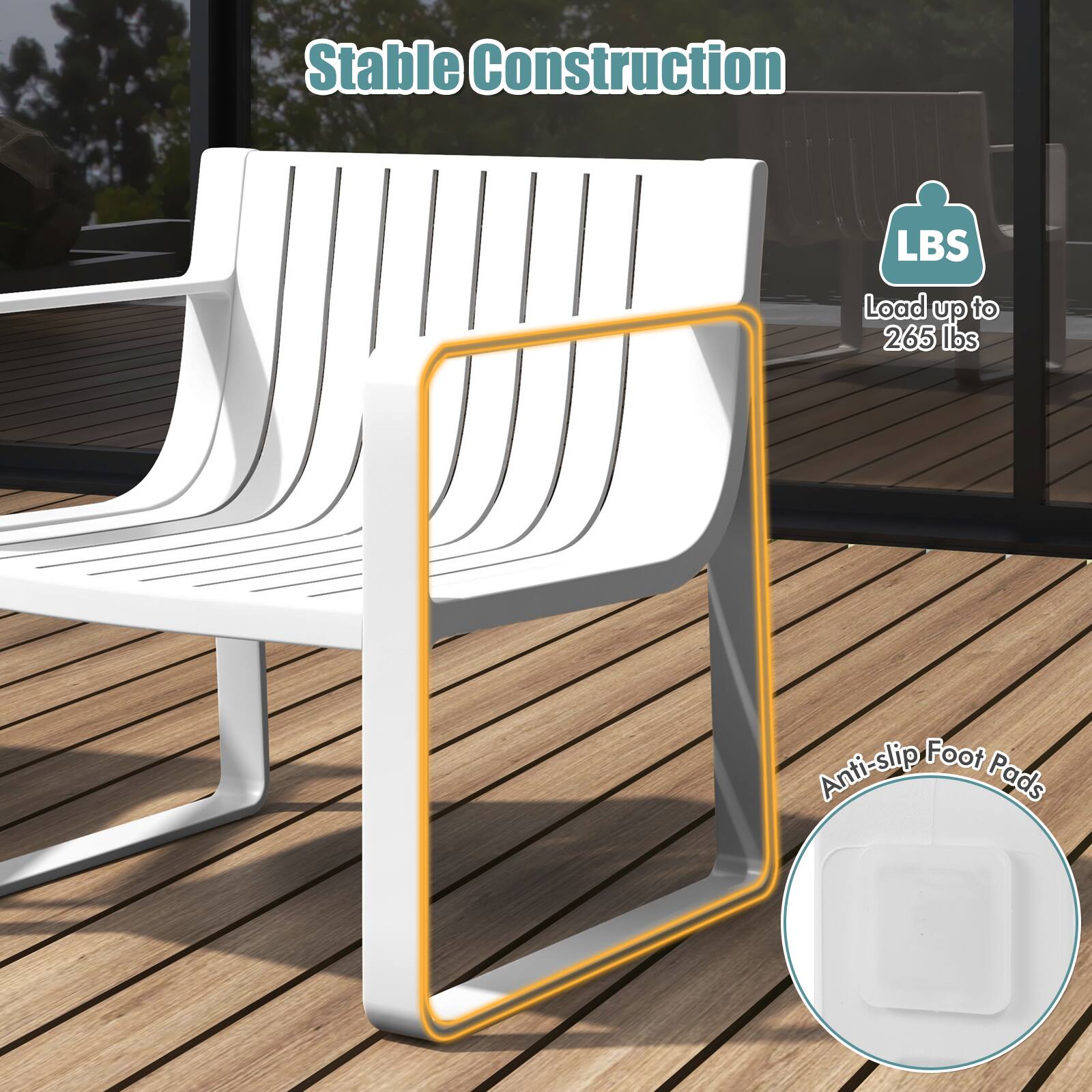 Stable Construction: This chair is designed to provide stability and support, making it suitable for various settings. It can support a weight of up to 265 lbs, ensuring that it can accommodate a wide range of users.

Anti-slip Foot Pads: The chair features anti-slip foot pads, which help prevent the chair from slipping on different surfaces. This ensures that the chair remains stable and secure, reducing the risk of accidents or injuries.