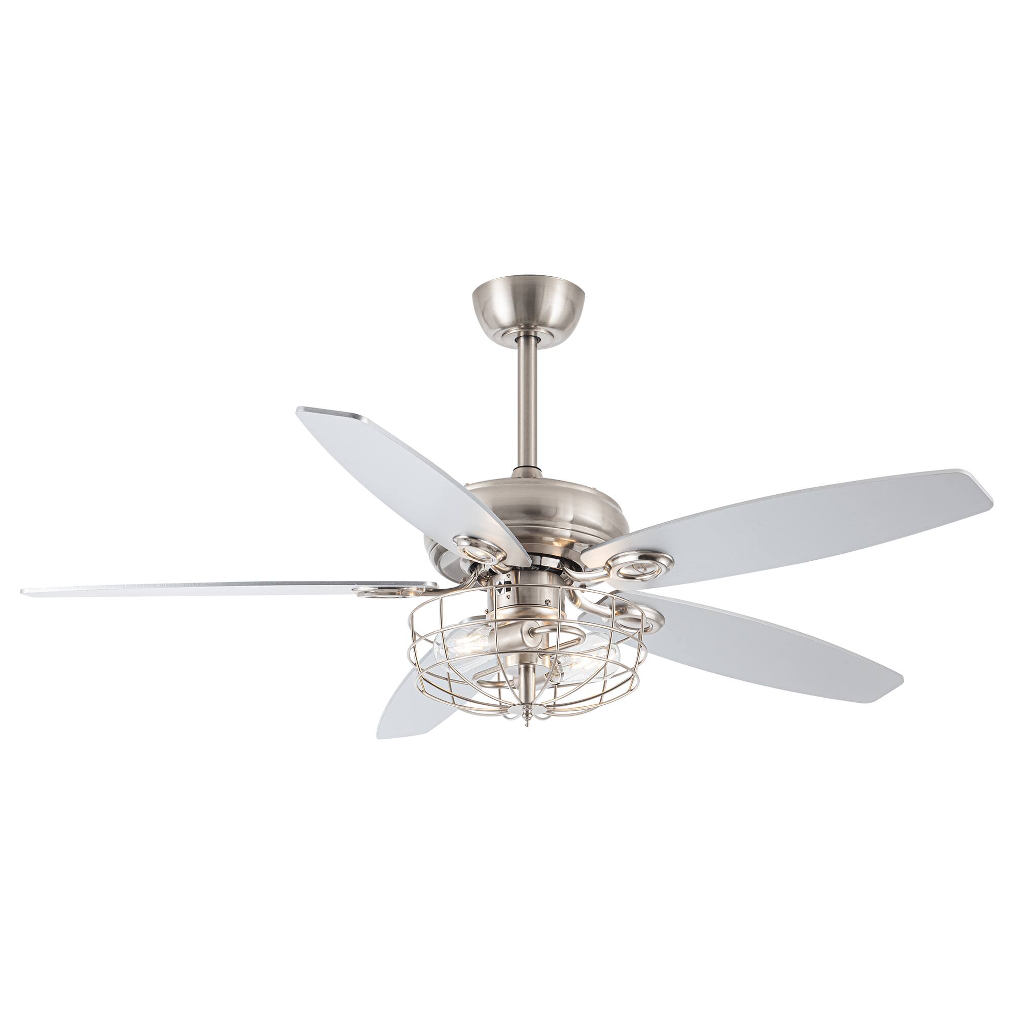 Alt View 6. Parrot Uncle - 52" Polished Nickel Wood 5-Blade Modern Ceiling Fan with Remote - Brushed Nickel.