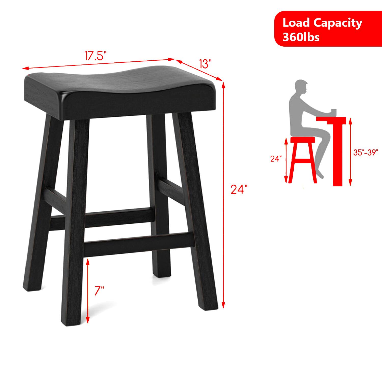 17.5"  
13"  
Load Capacity 360lbs  
24"  
24"  
7"  
35"-39"