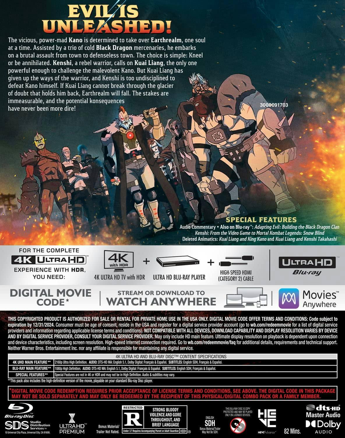 Back. Mortal Kombat Legends: Snow Blind   - 4K Blu-Ray.
