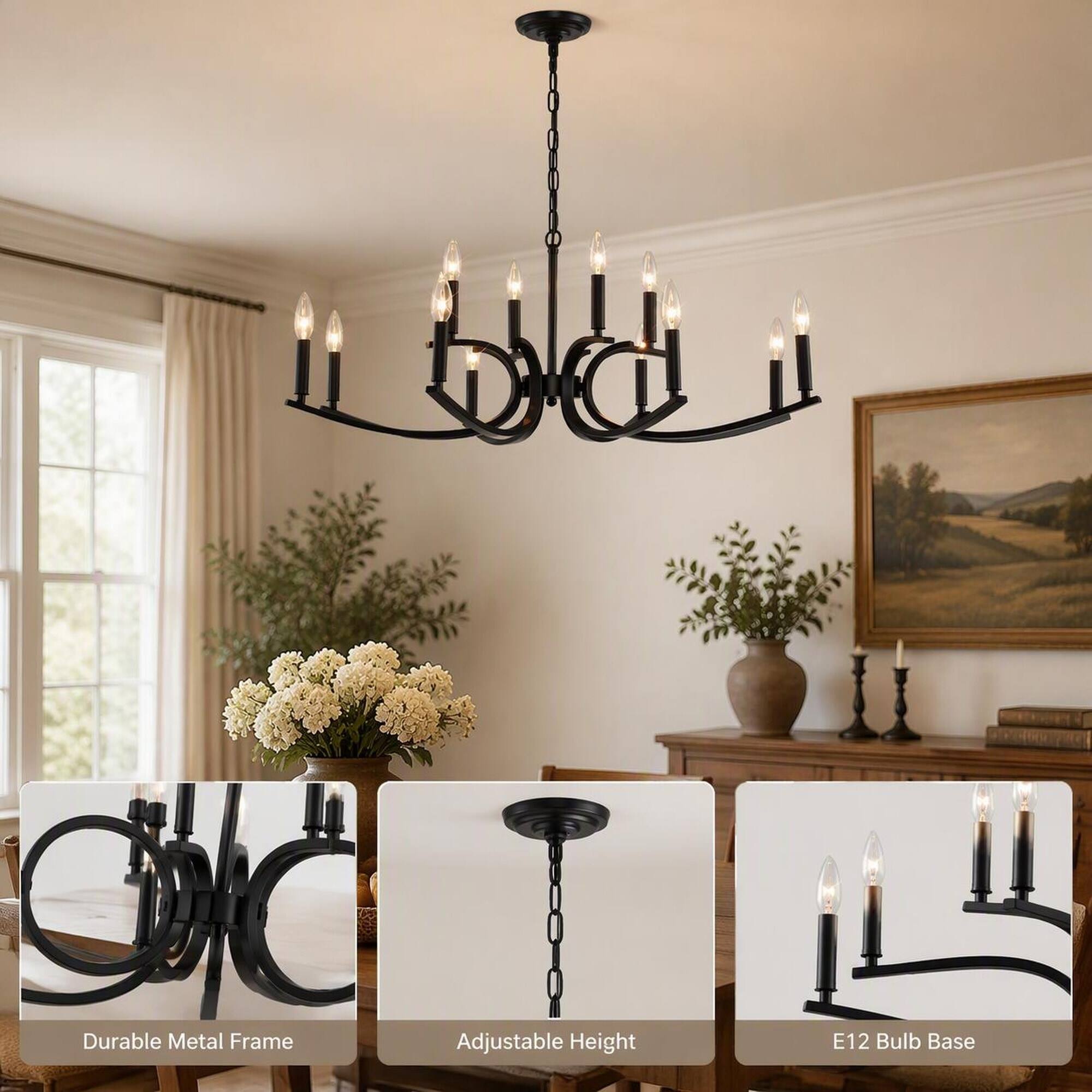 Durable Metal Frame Adjustable Height  
E12 Bulb Base