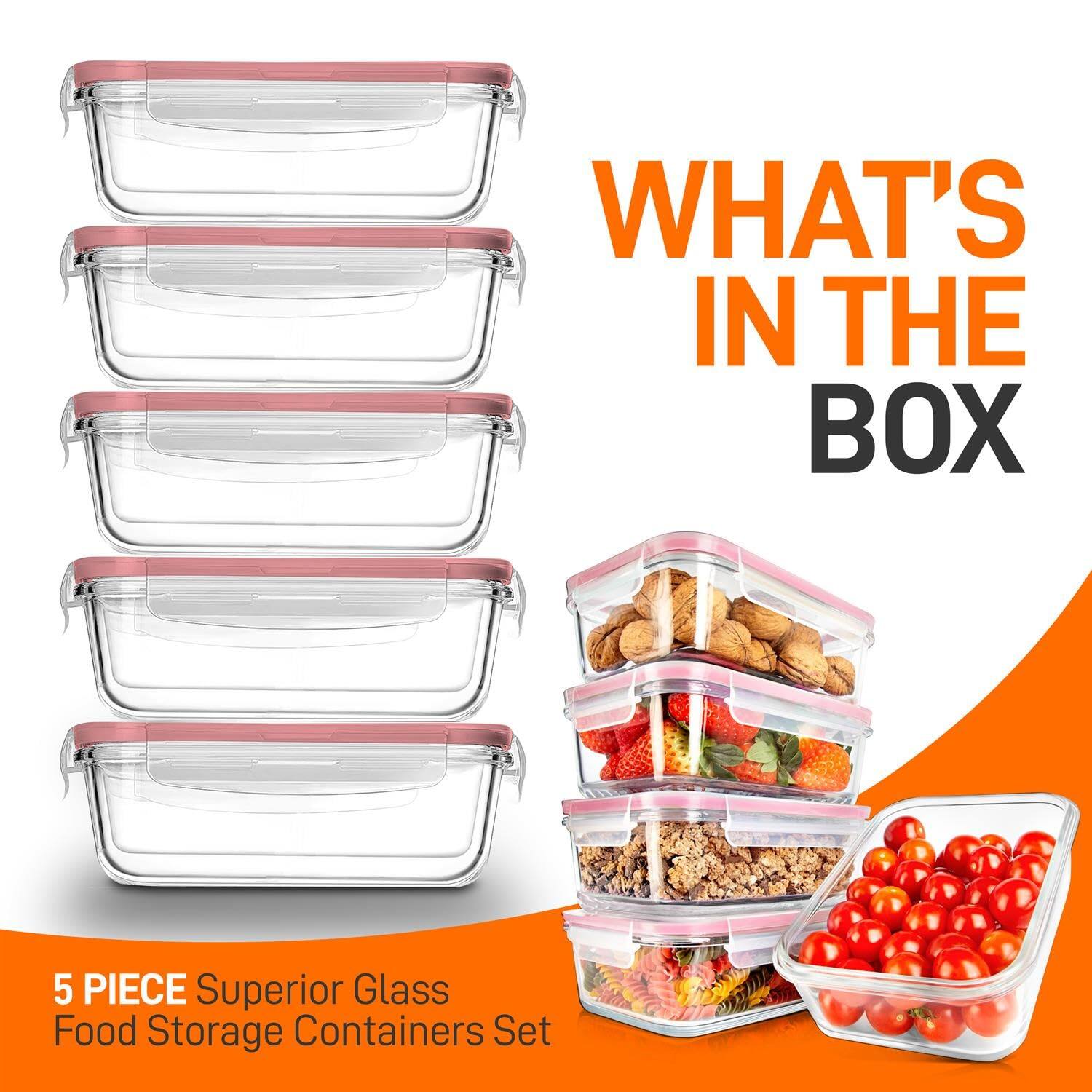 WHAT'S IN THE BOX

5 PIECE Superior Glass Food Storage Containers Set