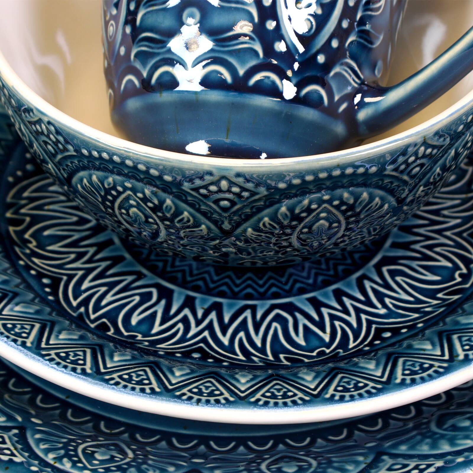 Alt View 3. Elama - Elama Petra 16 Piece Stoneware Dinnerware Set - Navy Blue.