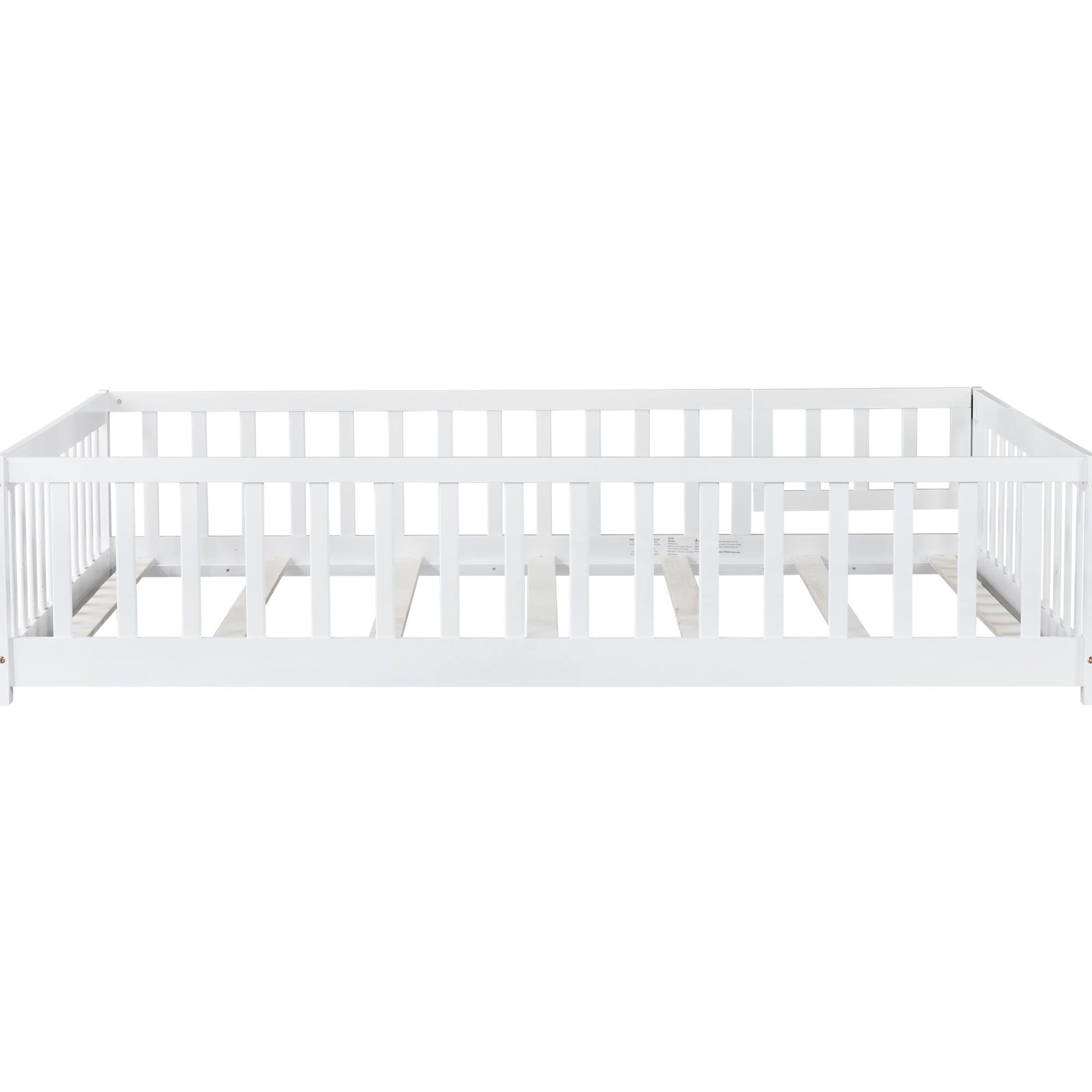 Alt View 9. GOODSILO - Full Size Low Profile Children's Floor Bed with Safety Guardrails and Entry Door, Solid Wood Construction - White.