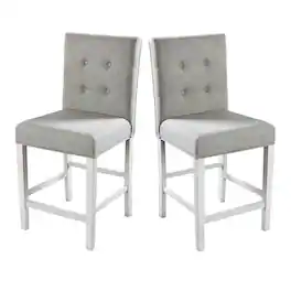 Manhattan Lane - Fabric Upholstered Solid Wood Counter Height Chair, Pack of Two - White And Gray