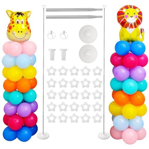 Front. DORLUKFU - Balloon Stand Kit Set of 2, 7FT Adjustable Height Balloon Column Kit for Floor with Metal Telescopic Pillar for - Pink, Purple, Blue, Yellow, Orange, Green.