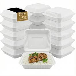 Eco Harmony Products - Bagasse Hinged Container (PFAS-Free), 9" x 9", 200-Pack - White