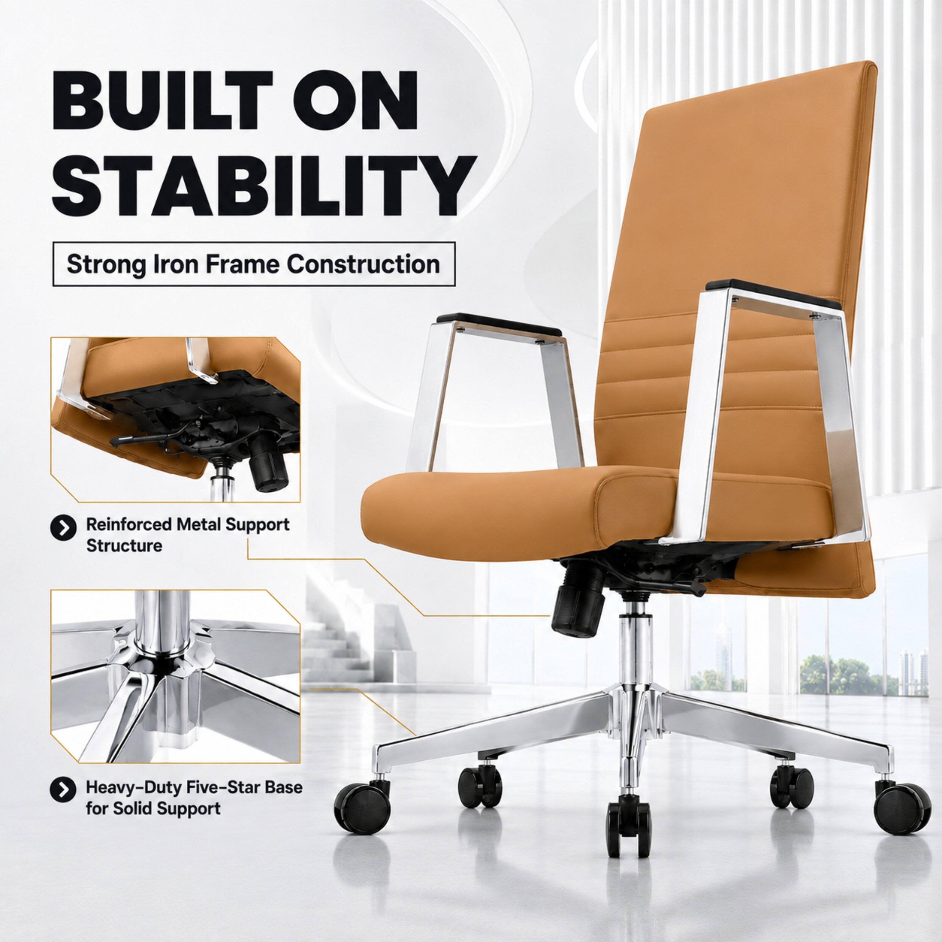 LeisureMod Aleen Ergonomic Leather Upholstered Office Chair, Iron Frame ...