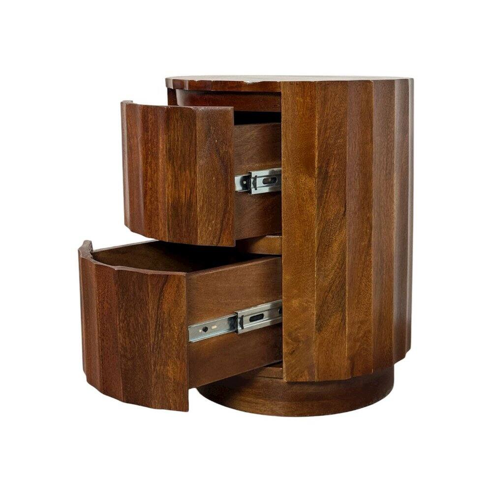 Angle. Carolina Chair & Table - Harrison Groove 16"x 21" Round Scallop Accent Table with Drawers - Chestnut - Chestnut.