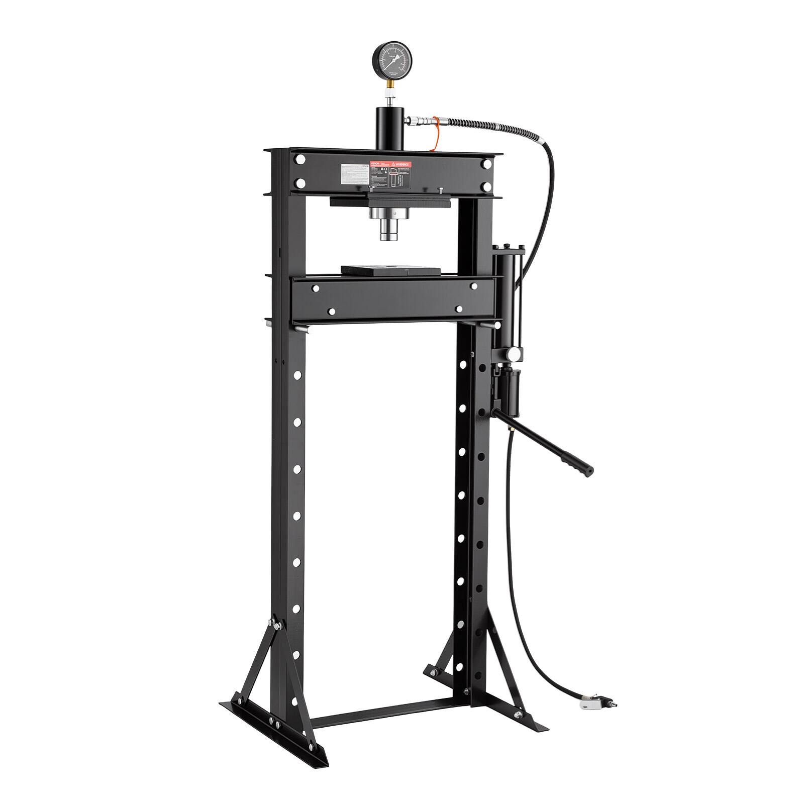 Alt View 5. VEVOR - 20-Ton Hydraulic Shop Press,H-Frame Manual/Pneumatic Shop Press with Gauge, Heavy-Duty Garage Floor Adjustable Hydraulic - Black.