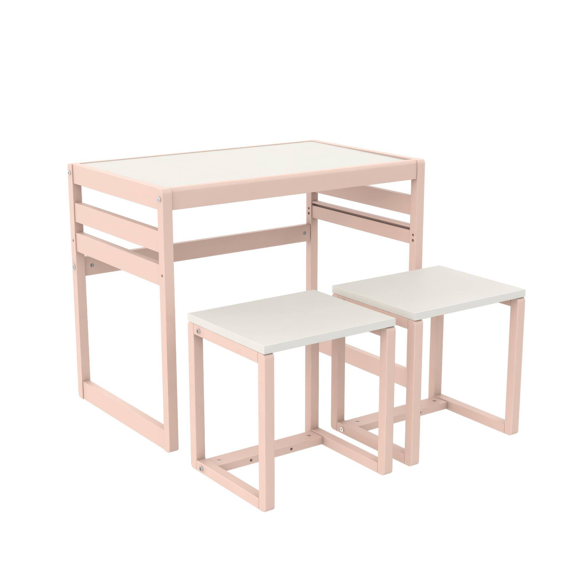 Alt View 2. Aukfa - 3-Piece Kids Activity Table Set - Adjustable Height Table & Chairs, Solid Wood, 31"W Table & 14"W Stools, 60lb Capacity - Pink.