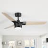 Front. Breezary - 52-In Vintage Ceiling Fan with 3 Dual-Finish Blades, 3-Color Light, DC Motor, 6-Speed Remote Control with Timer - Matte Black and Light Wood Grain.