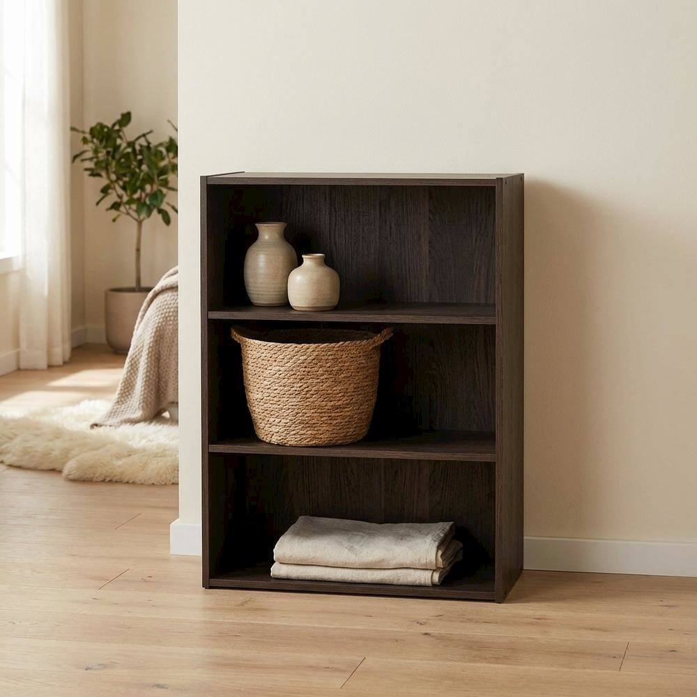 Left. FurniFact - Engineered Wood bookcase with sleek design for versatile storage - Americano.