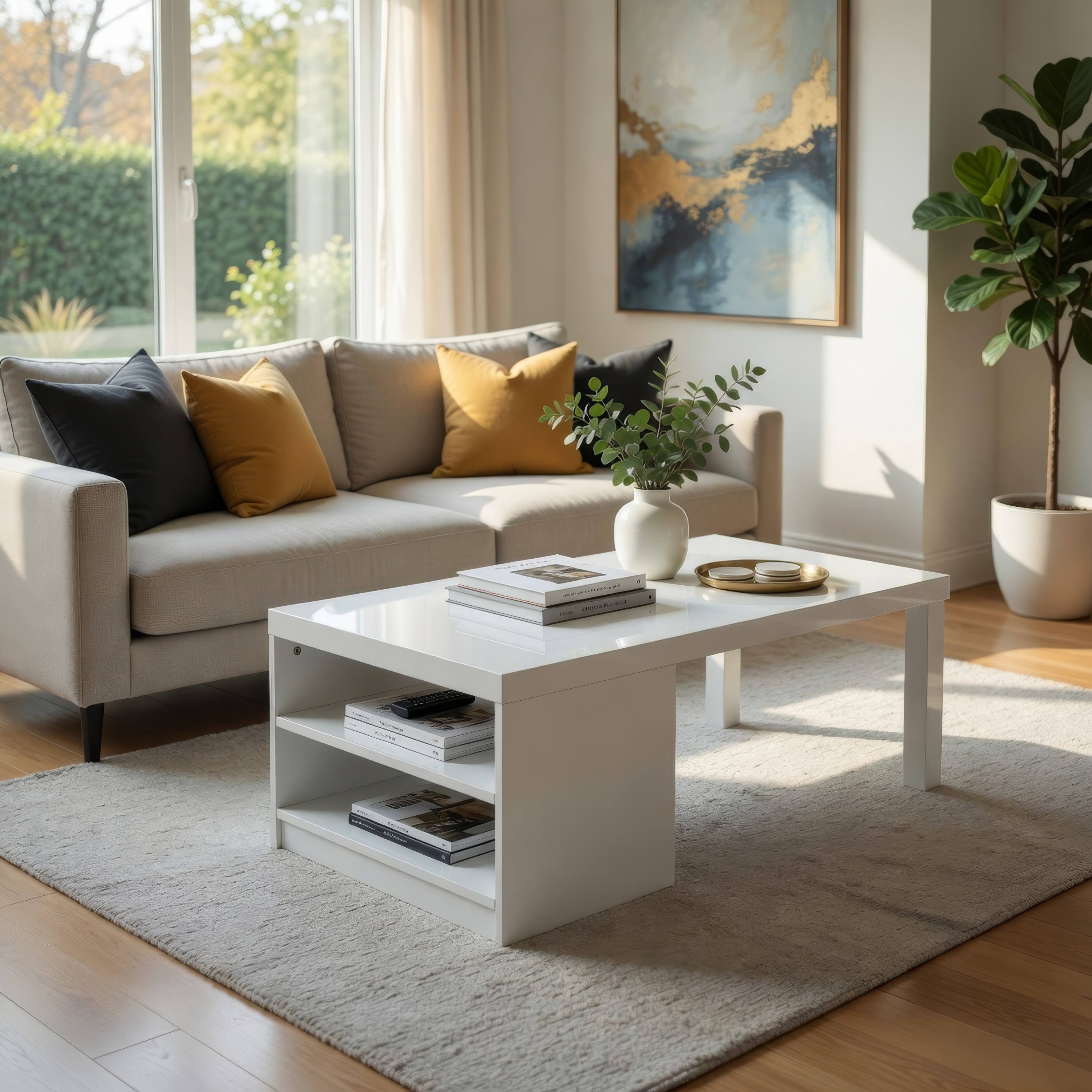 Alt View 5. Manhattan Lane - Wood and Metal Frame Coffee Table with Open Shelves - White and Chrome.
