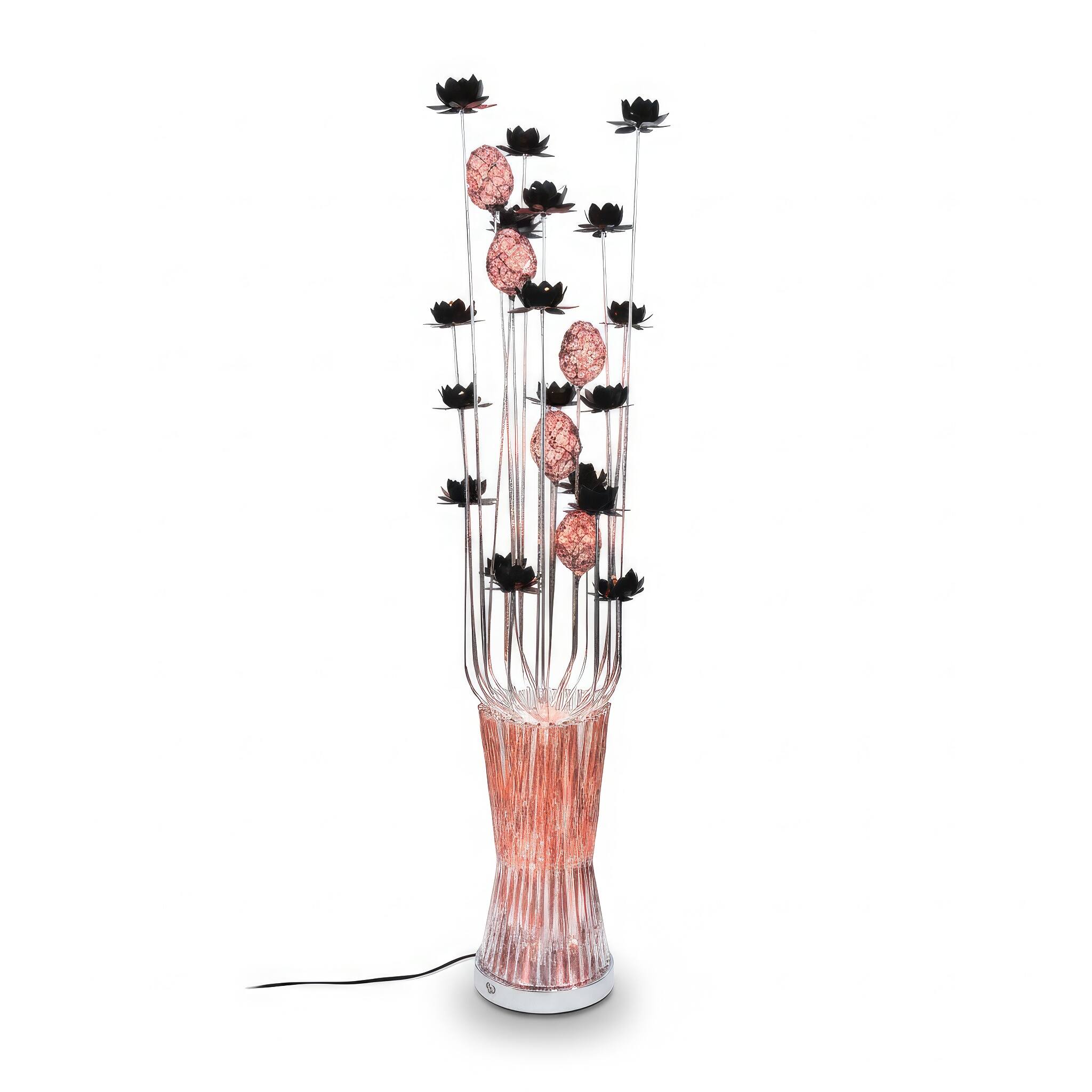 Angle. FC Design - 61"H Black Floral Spray with Purple  LED Glow Floor Lamp.