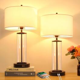 Nordic Hygge - Modern Touch Control Dimmable Table Lamps with 2 USB Ports for Living Room Set of 2, 3-Way Dimmable Bedside Lamps - Warm White