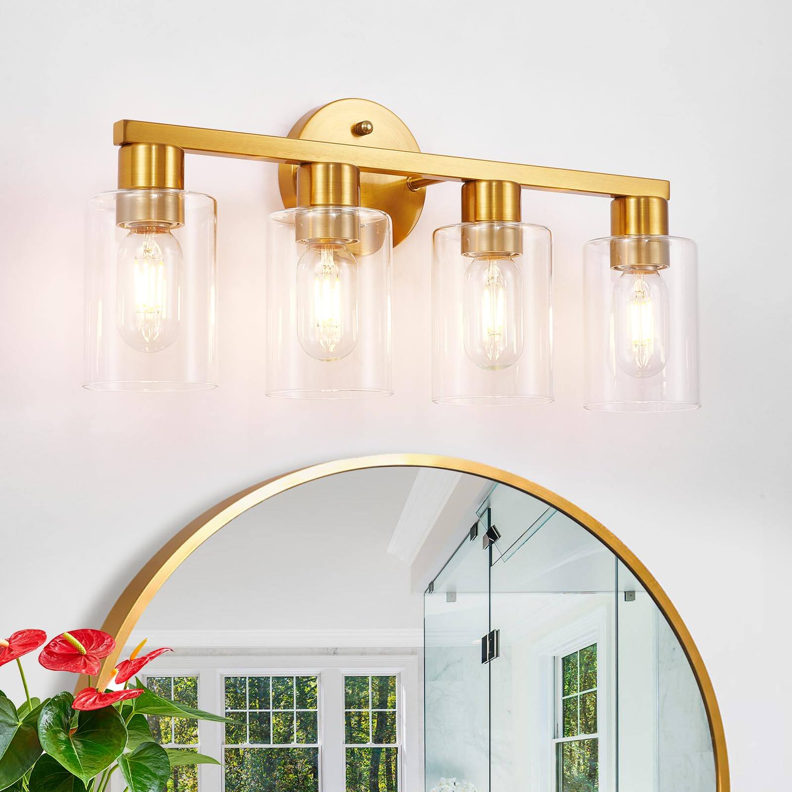 Earthley Blooms - Bathroom Light Fixtures 6-light Lighting Over Mirror With Clear Glass Shade Matte Vanity Lights Fixture F - Gold-8 Light