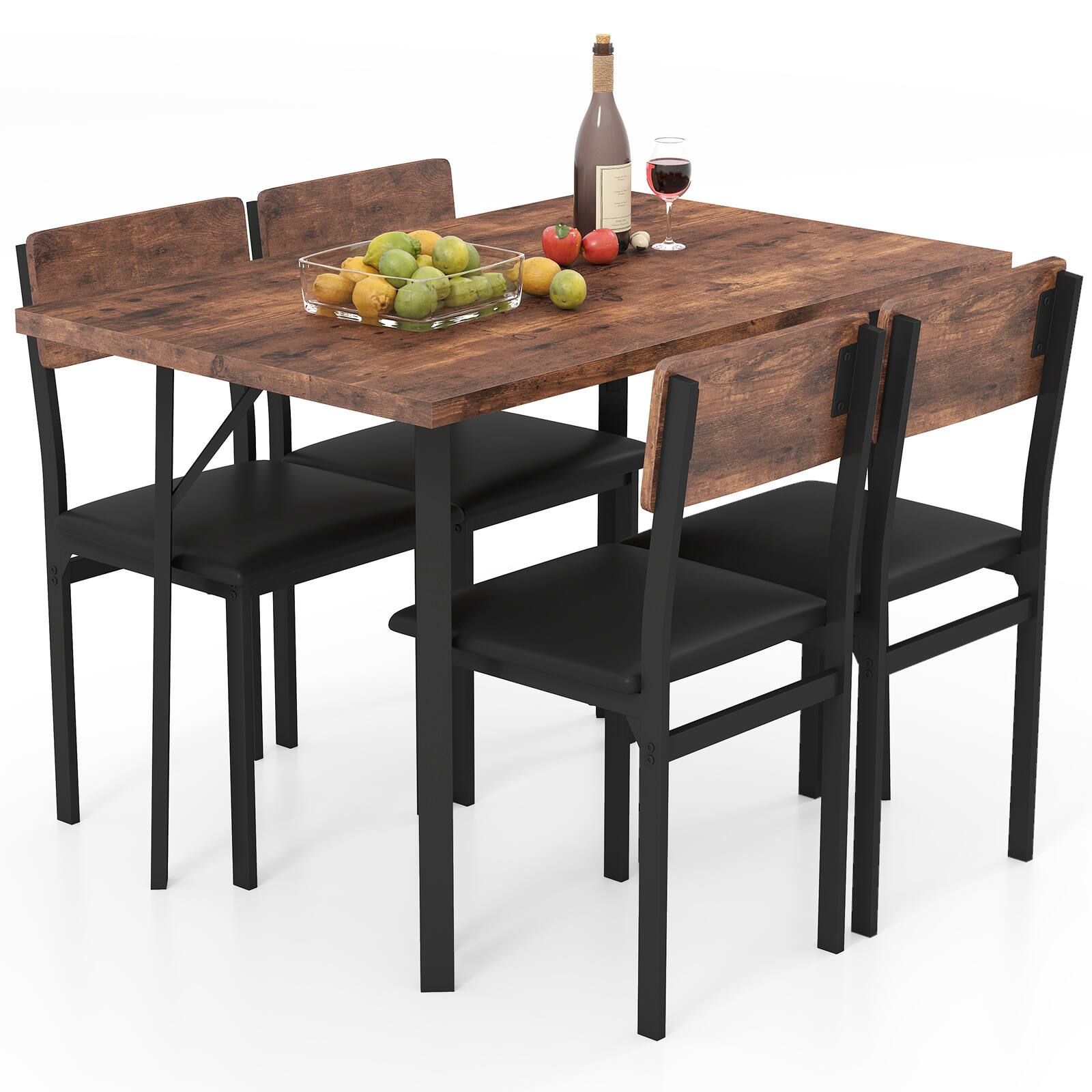 Alt View 9. Gymax - Gymax 5-Piece Dining Set for 4 47'' Round Kitchen Table 4 Stools w/ Wooden Tabletop - Brown.
