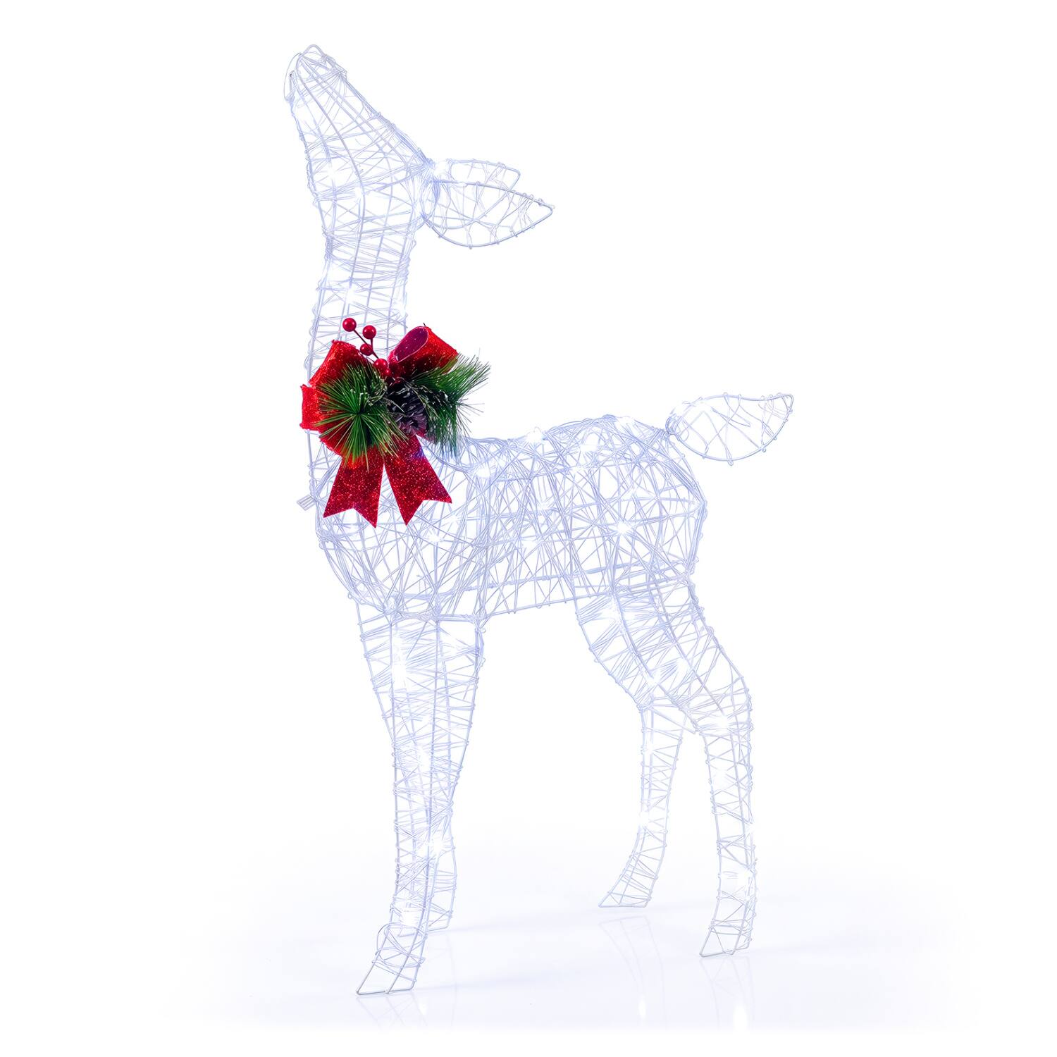 Front. WELLFOR - Lighted Christmas Deer Decoration with 50 Cool White LEDs and Stakes - White.