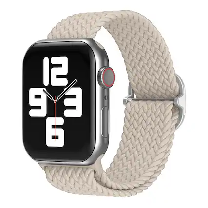 Front. StrapsCo - Braided Stretch Band Nylon Watch Strap For Apple Watch - 40mm/41mm/42mm (Short-Medium) - Beige.