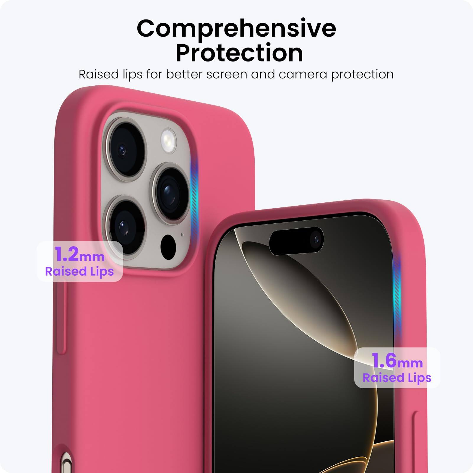 Comprehensive Protection
Raised lips for better screen and camera protection
1.2mm Raised Lips
1.6mm Raised Lips