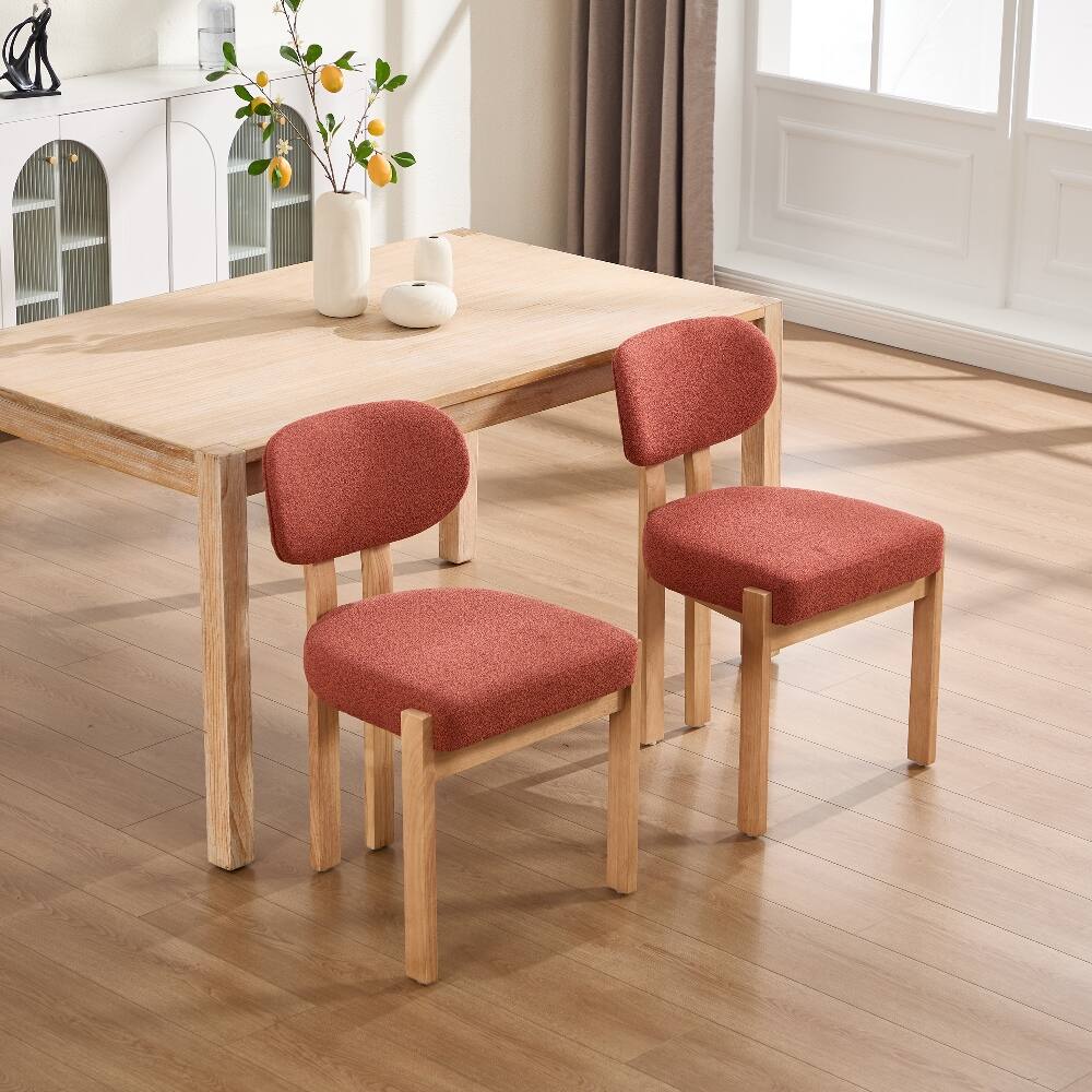 Alt View 1. Loheer - Loheer Wooden Dining Chairs Set of 2 Modern Fabric Upholstered Kitchen Farmhouse Dinner Chair Dark Orange - Dark Orange.