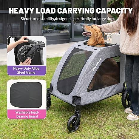 HEAVY LOAD CARRYING CAPACITY  
Structured stability, designed specifically for large dogs  

Heavy Duty Alloy Steel Frame  
Washable load-bearing board
