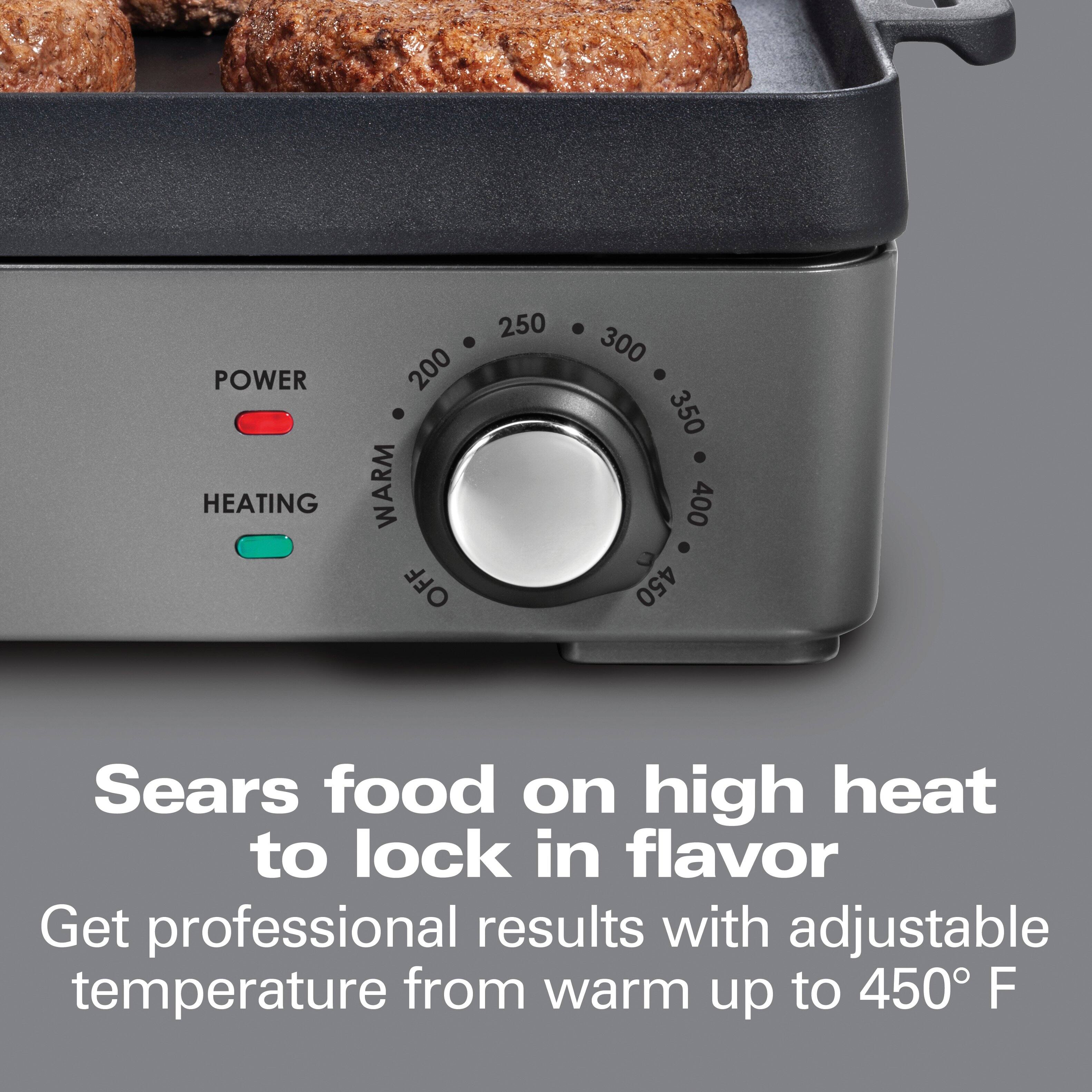 Sears food on high heat to lock in flavor

Get professional results with adjustable temperature from warm up to 450° F

POWER HEATING 200 WARM OFF 250 300 350 400 450