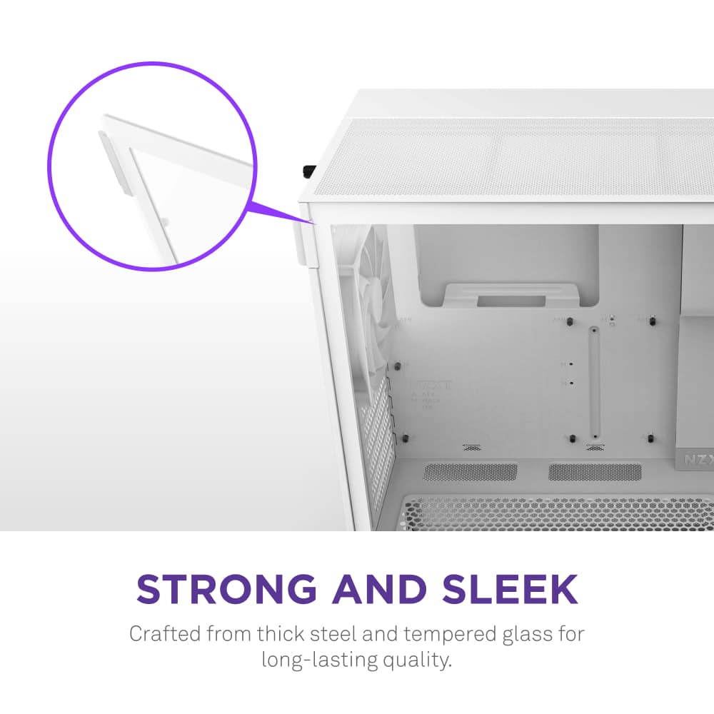 "Strong and Sleek" crafted from thick steel and tempered glass for long-lasting quality.