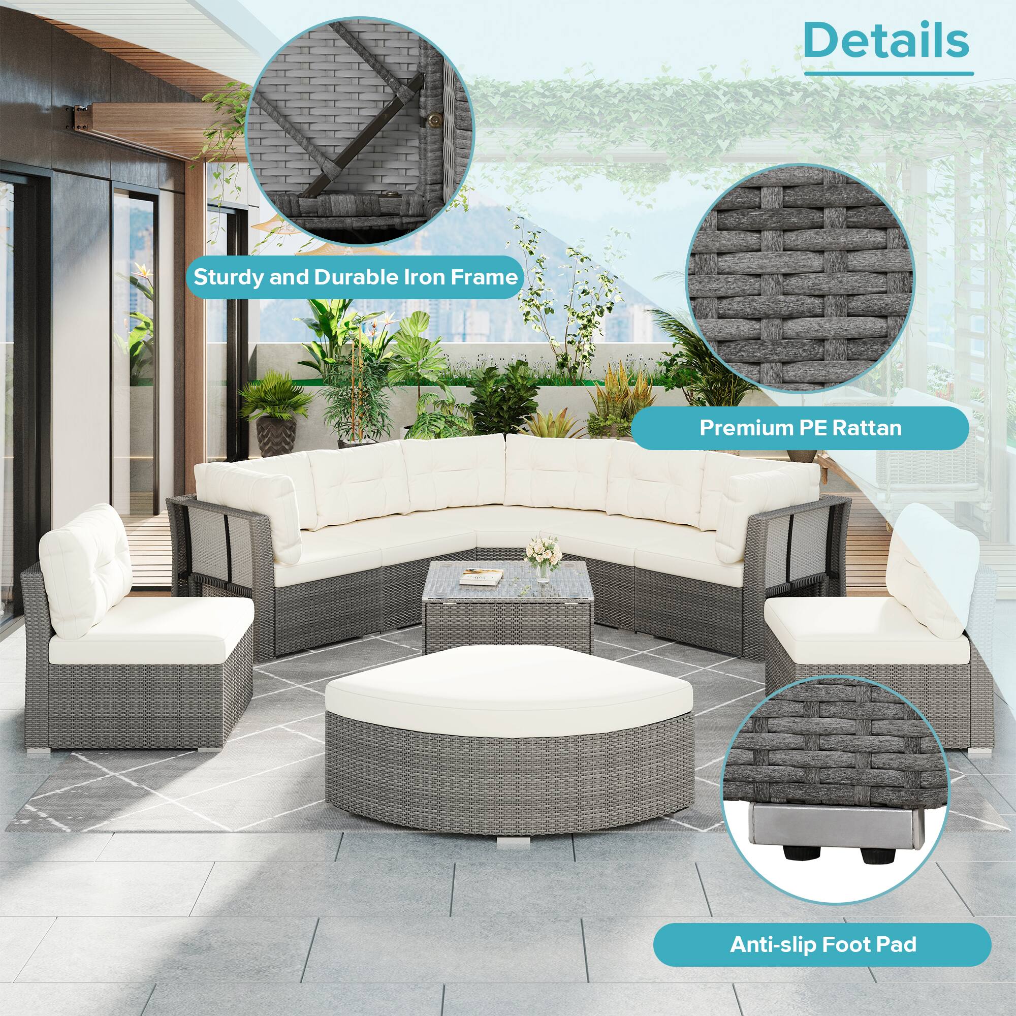 Details
Sturdy and Durable Iron Frame
Premium PE Rattan
Anti-slip Foot Pad