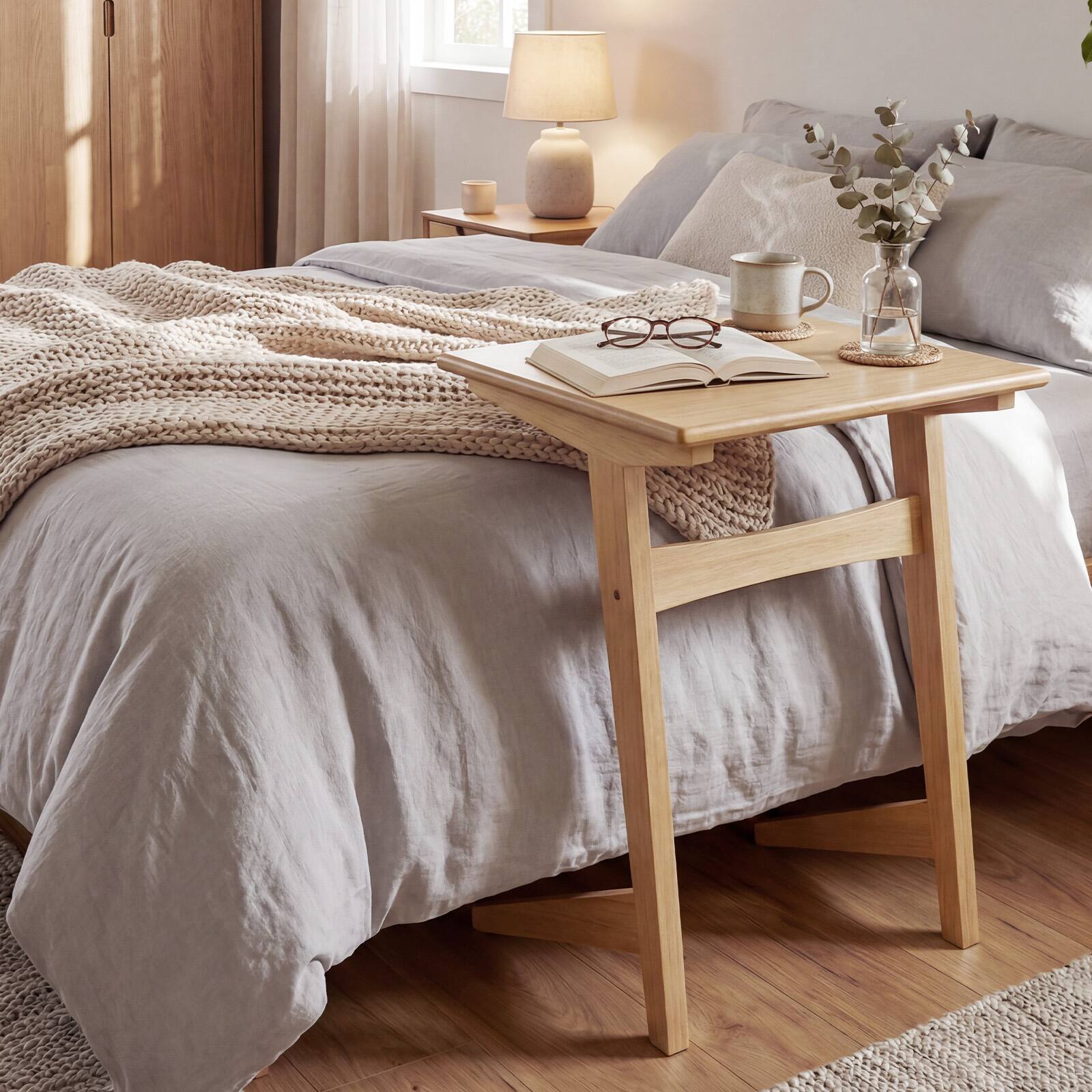 Alt View 5. Gymax - Gymax Wood Sofa Side Table w/Wood Veneered Top & Solid Rubber Wood Frame for Laptop - Natural.