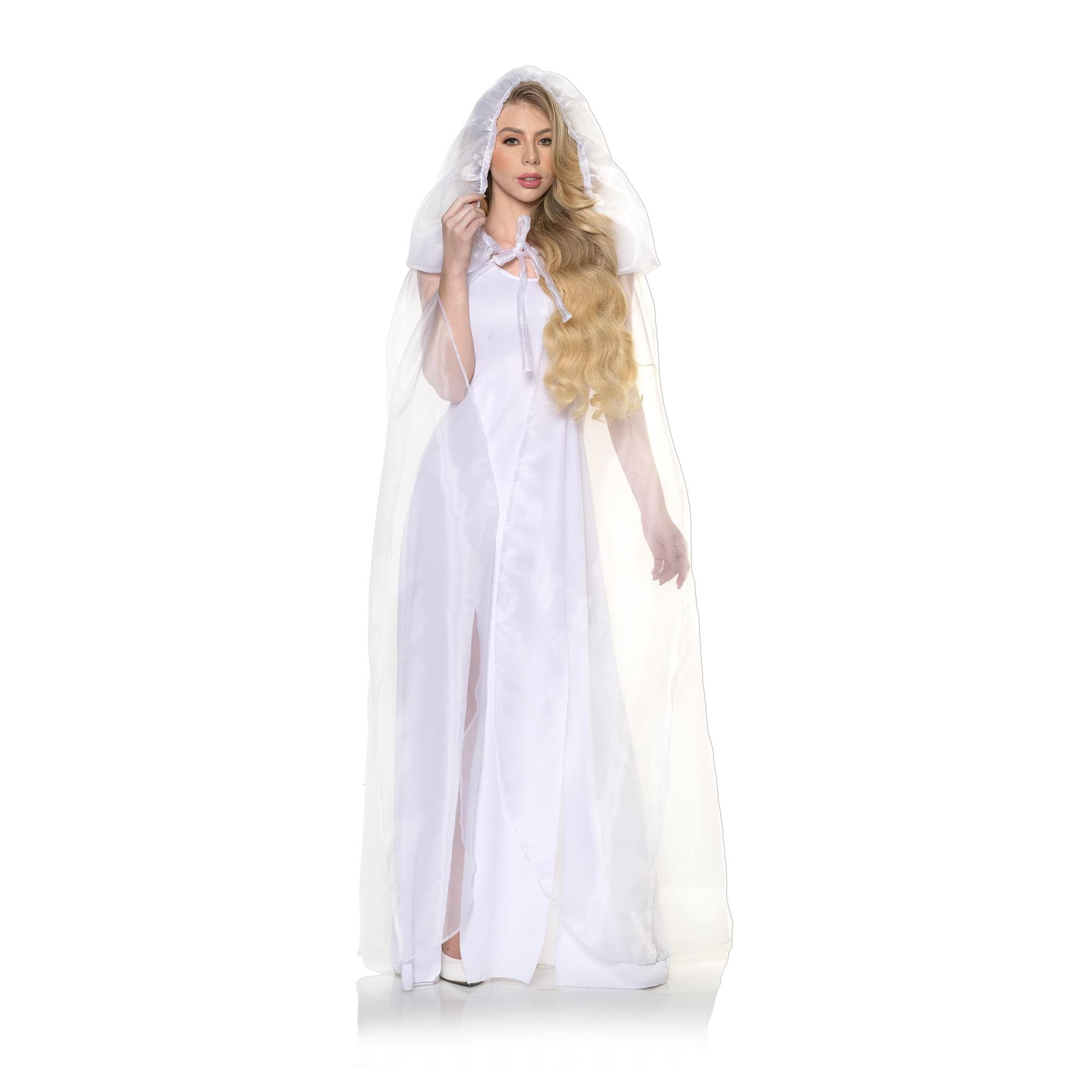 Front. Underwraps - White Tulle Cape with Extended Hood Adult Costume - White.