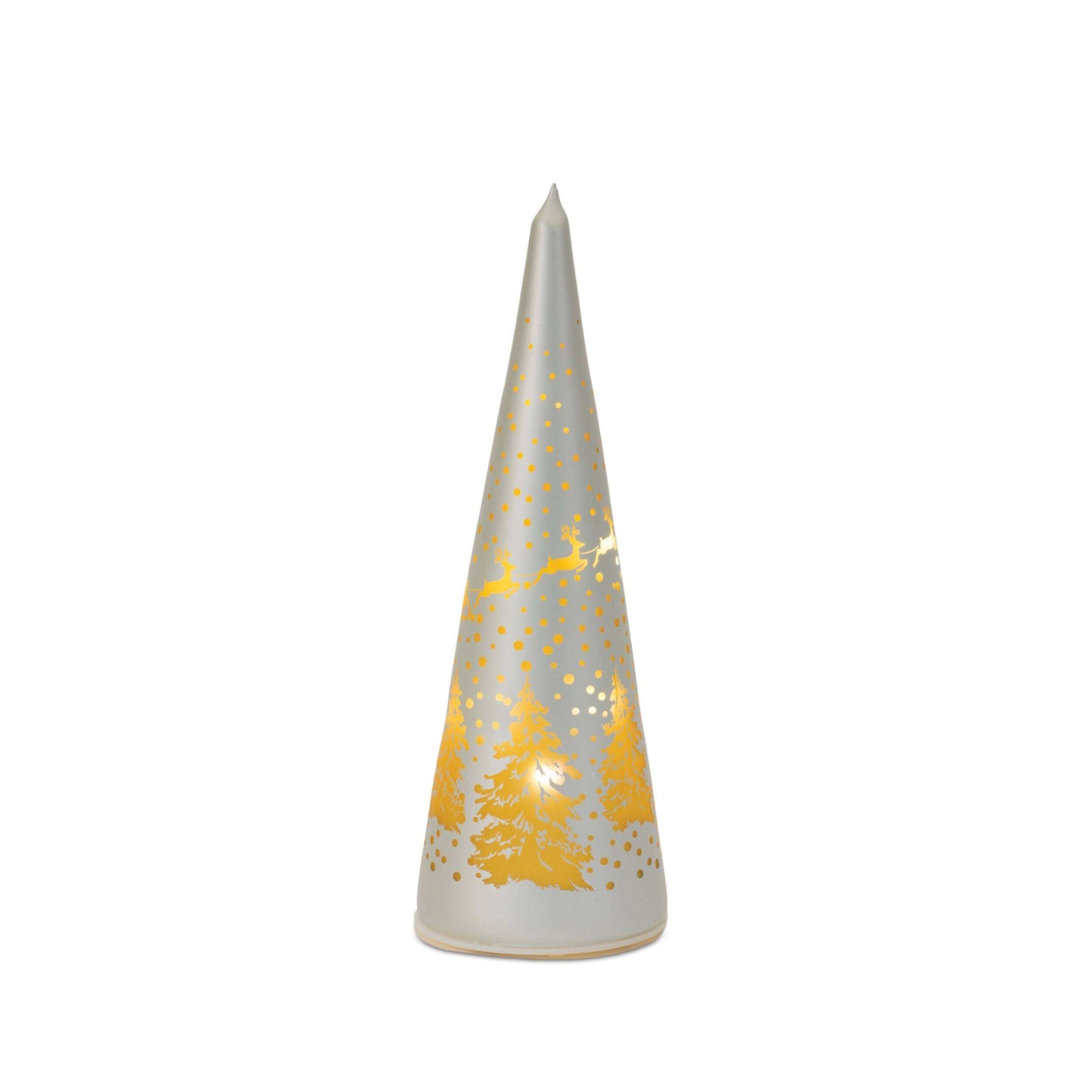 Back. BreeBe - LED Frosted Glass Tree Decor (Set of 2) - Gold, Silver.
