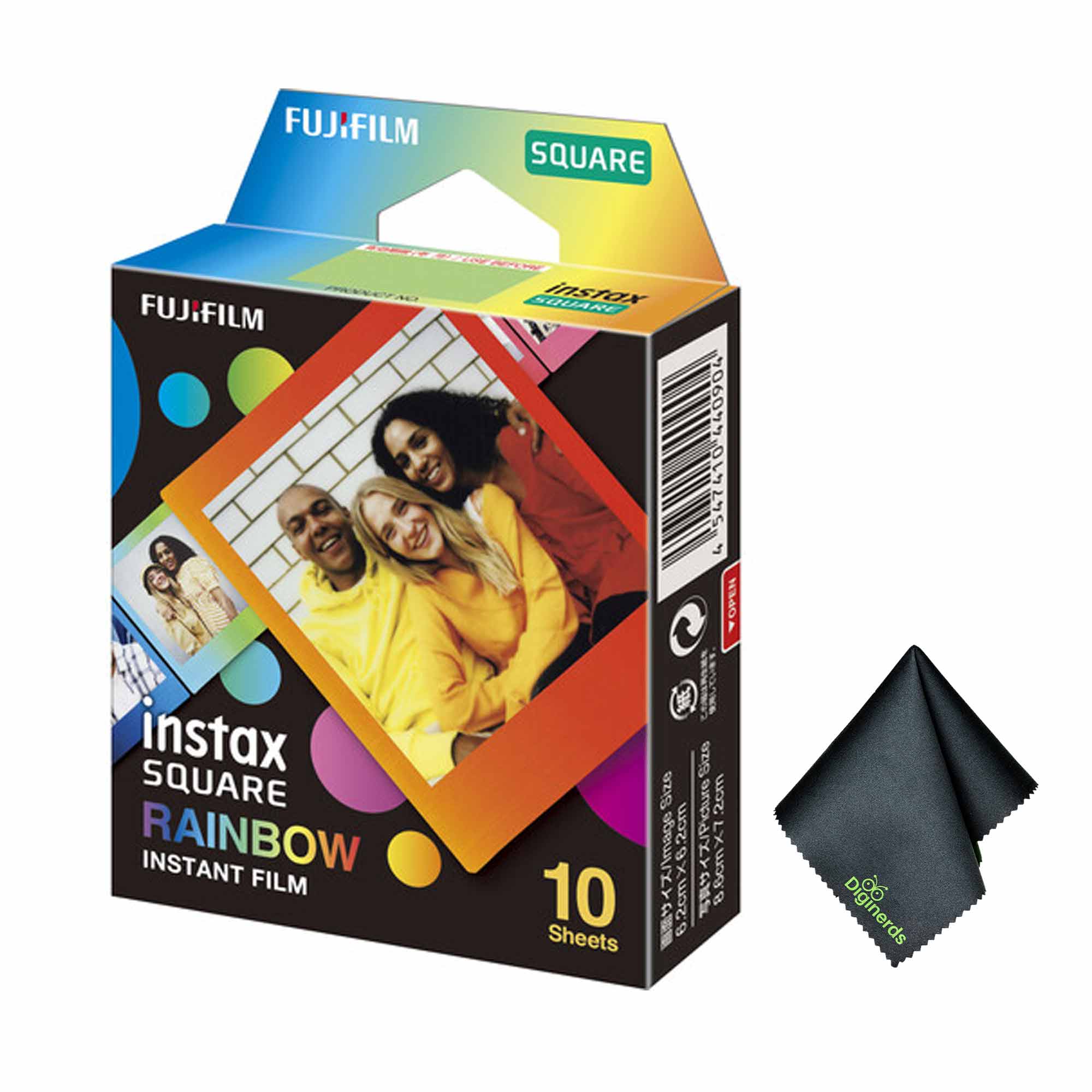 Fujifilm - INSTAX SQUARE Rainbow Instant Film (10 Exposures), Microfiber Cleaning Cloth, Bundle