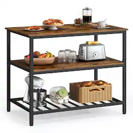 Songmics Home - Kitchen Island with 3 Shelves, 39.4 Inches Width Kitchen Shelf with Large Worktop, Stable Steel Structure, Industrial