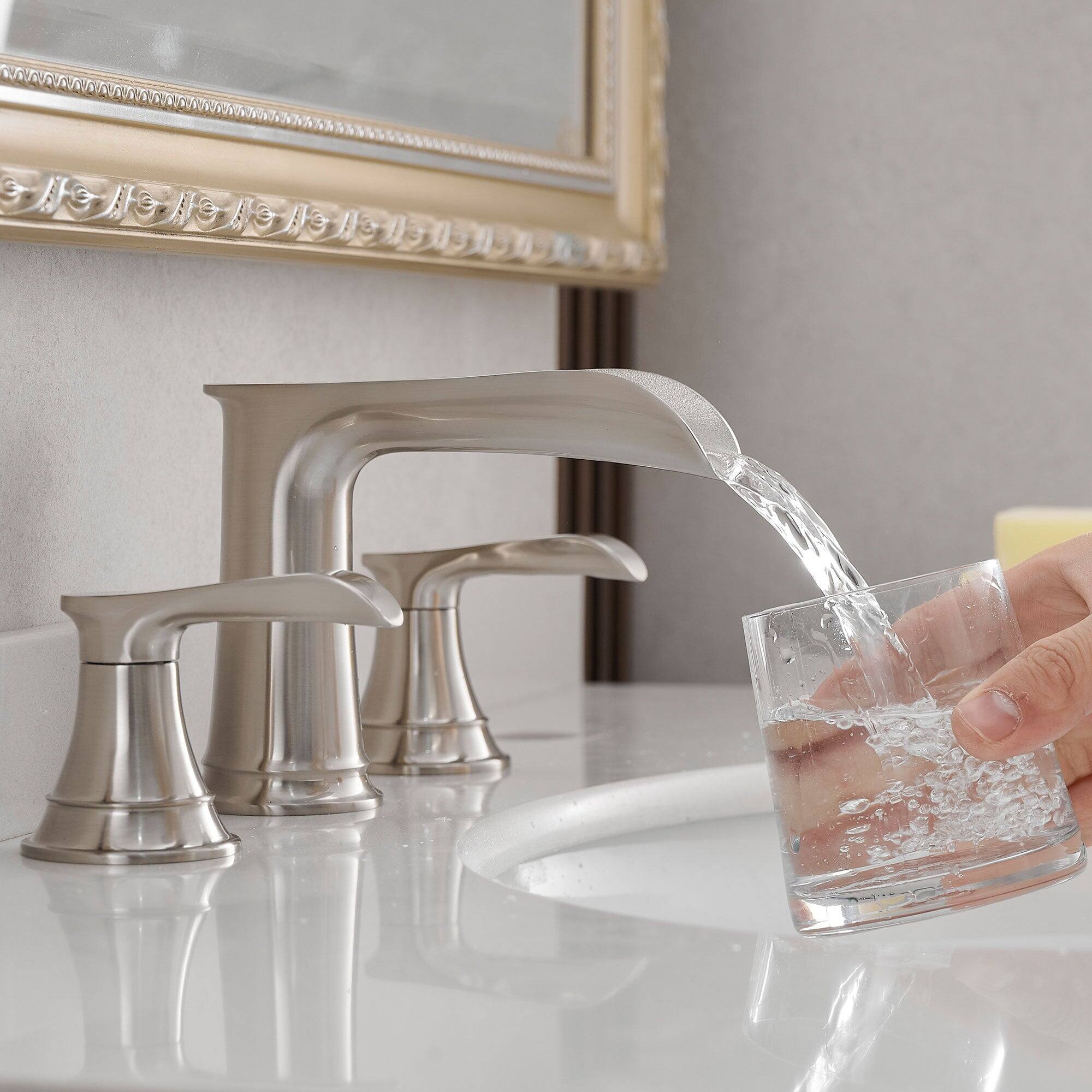 Alt View 5. Boyel Living - 8 in. Widespread Double Handle Brass Bathroom Faucet with Pop Up Drain and Water Supply Hoses in Brushed Nickel - Brushed Nickel.