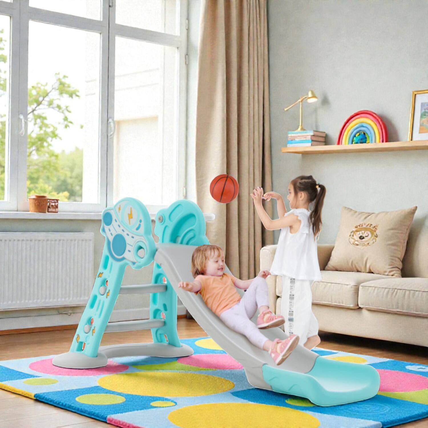 BreeBe - Compact 3-Function Slide Play System with Hoop and Small Ball - Blue price history on PriceWatchPro