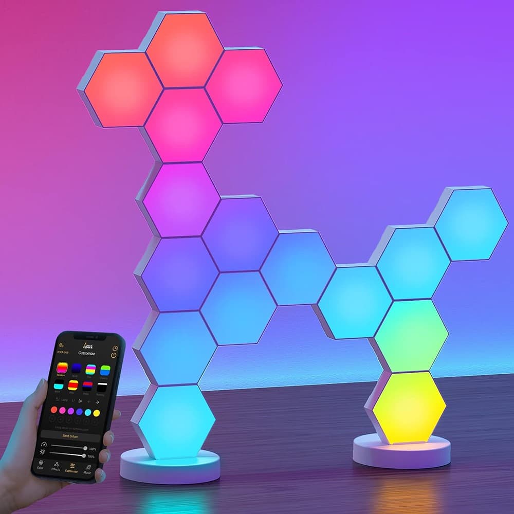 Schertz - Hexagon LED Wall Light Panels, Modular Smart RGB Lights with APP & Remote Control, Music Sync for Gaming Room, Bedroom &