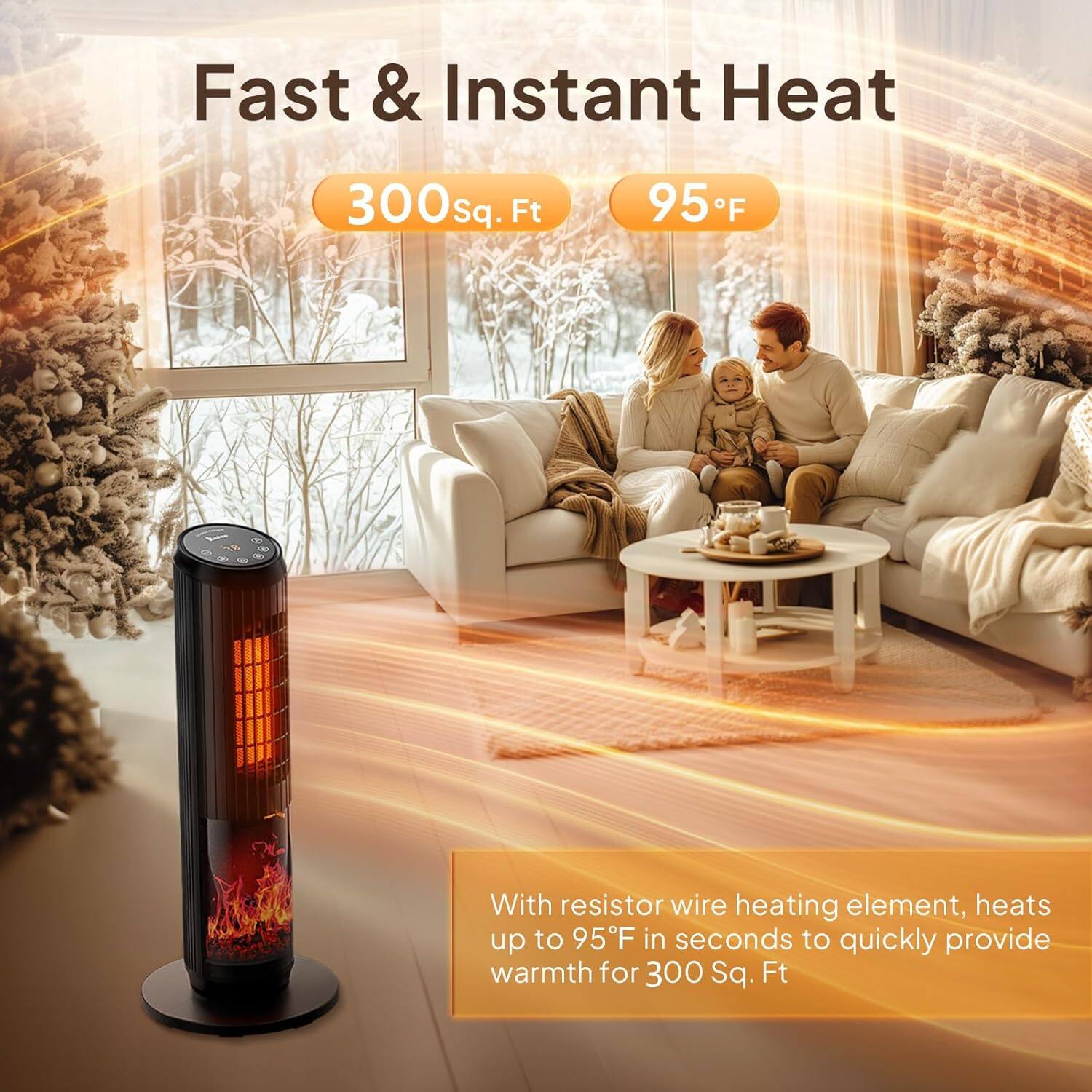 Fast & Instant Heat  
300 Sq. Ft  
95°F  

With resistor wire heating element, heats up to 95°F in seconds to quickly provide warmth for 300 Sq. Ft