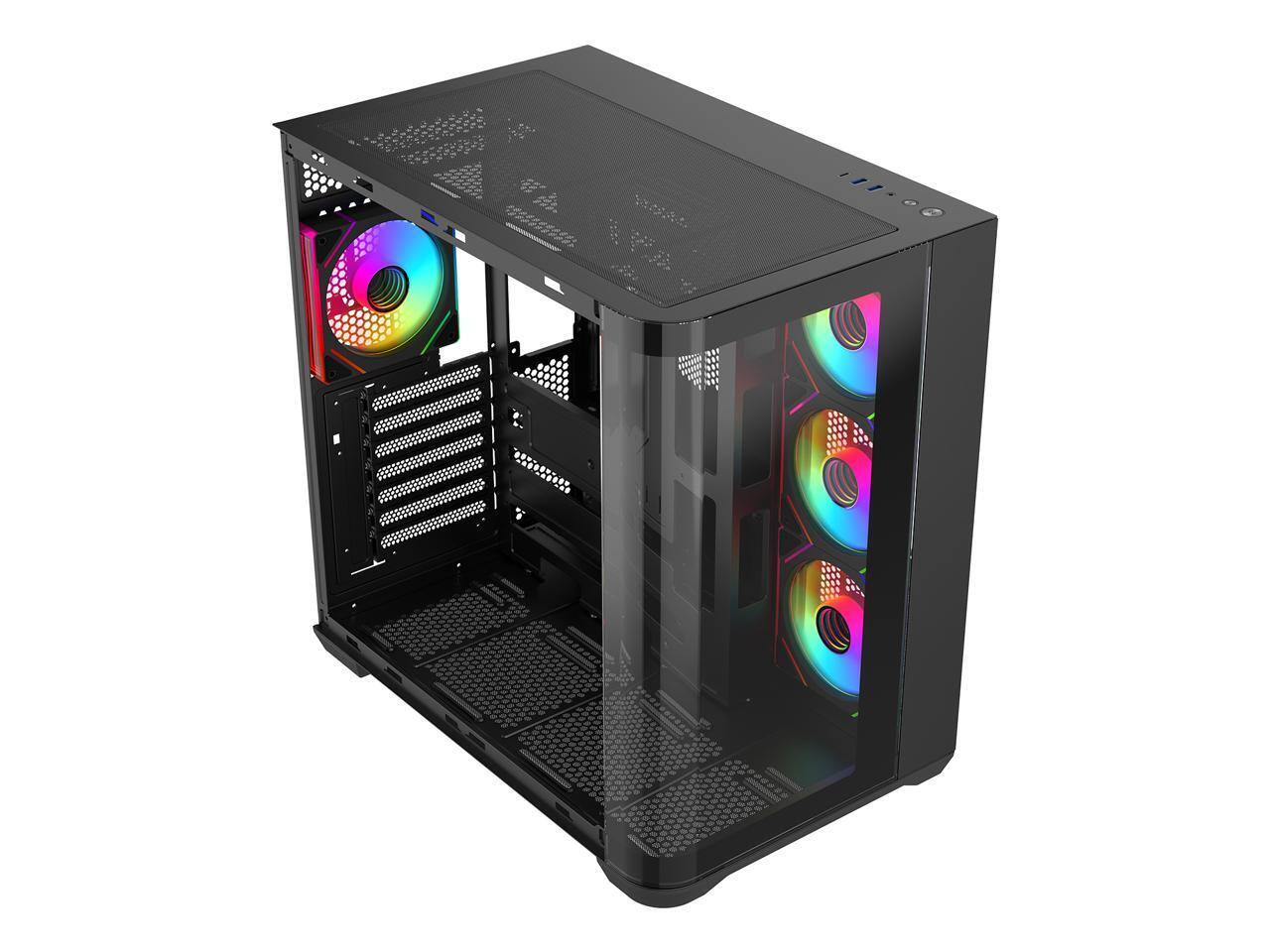 Alt View 4. Rosewill - Rosewill ACA503B ATX Mid-Tower Case, Curved Glass, 4x ARGB Fans, USB 3.0 & Type-C (Black) - Black.