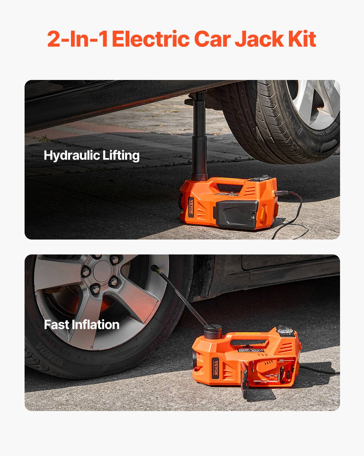 2-In-1 Electric Car Jack Kit Hydraulic Lifting VEVOR Fast Inflation